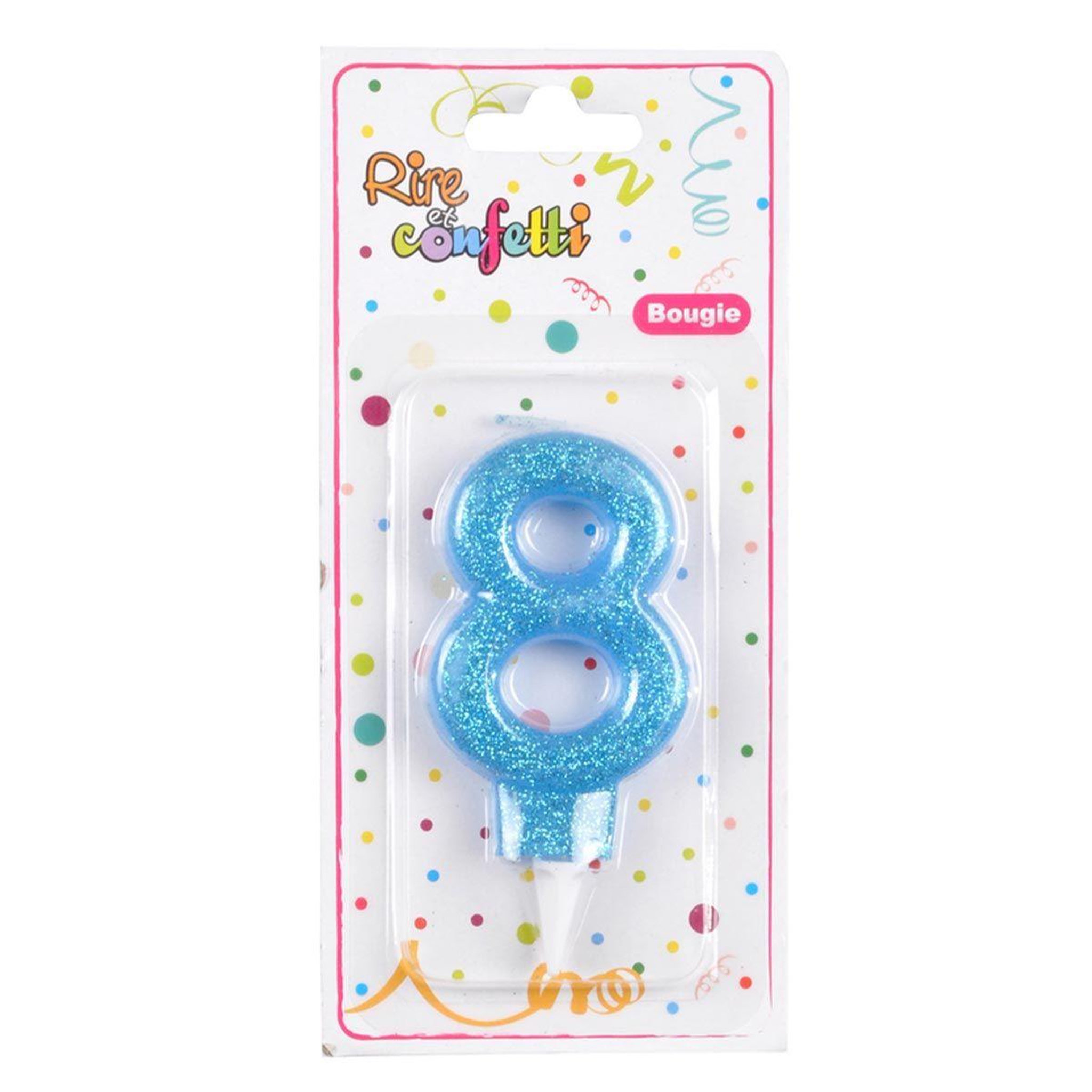 Voir la diapositive 2 : HOMEA Bougie d'Anniversaire Paillette  Chiffre 8  7cm Bleu