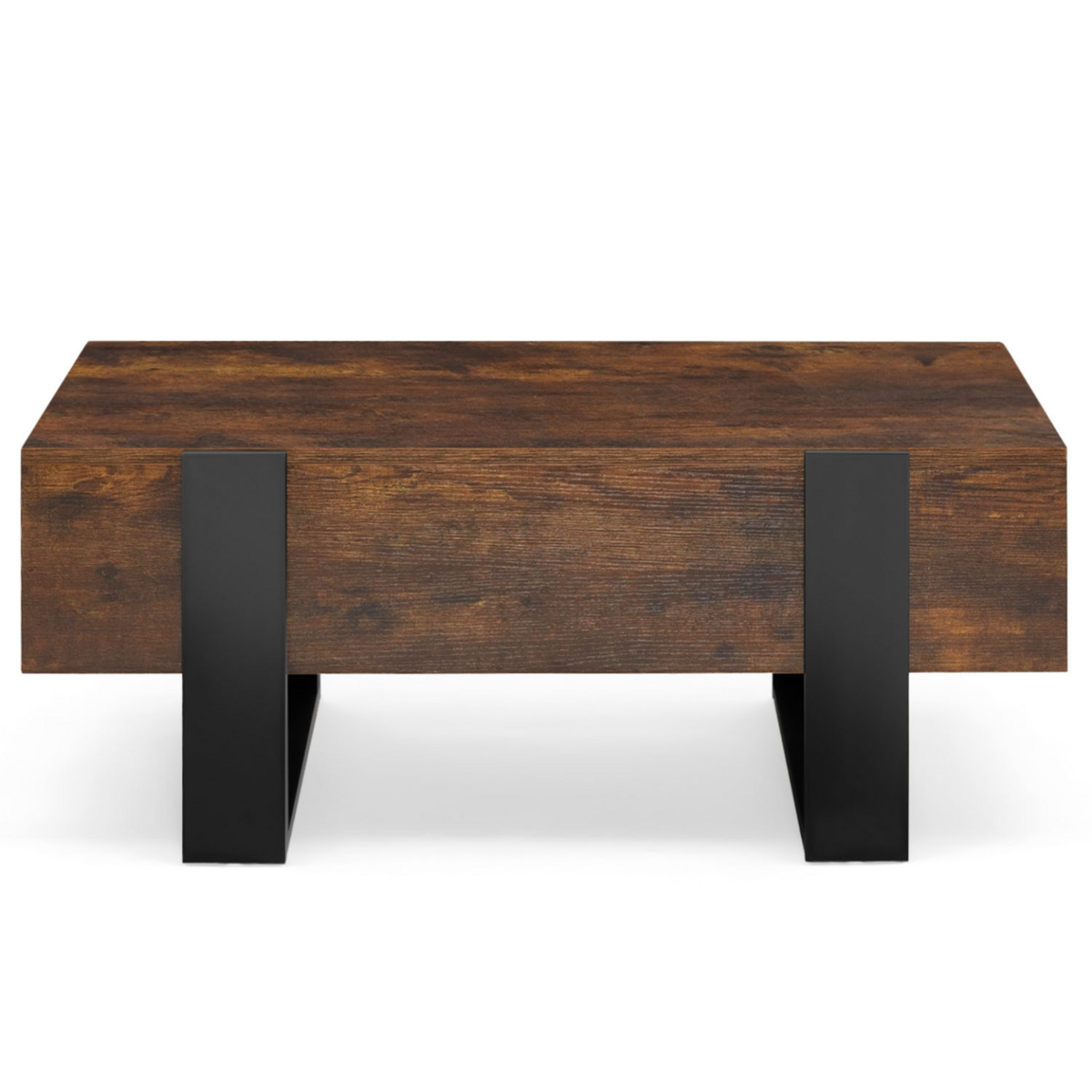 ID MARKET Table basse rectangle PHOENIX avec tiroirs 100 cm bois effet vieilli et noir