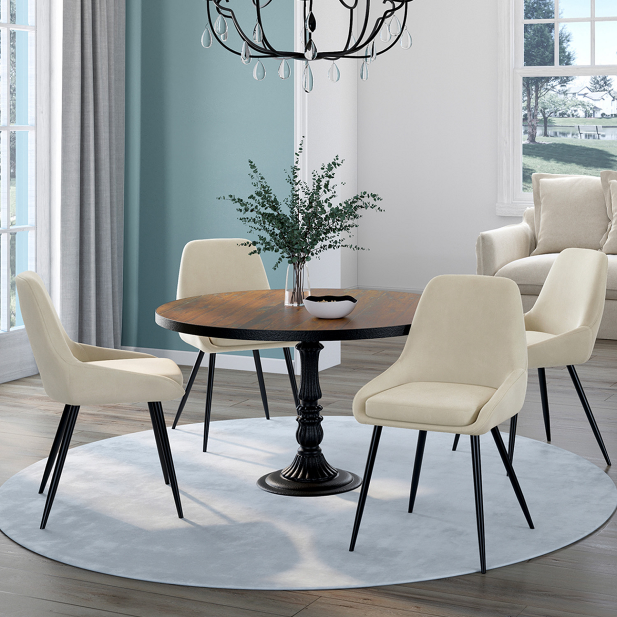 ID MARKET Lot de 4 chaises THALYA en velours beige avec accoudoirs