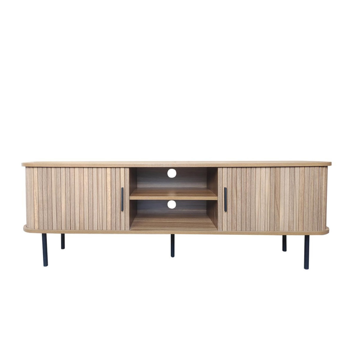 CONCEPT USINE Meuble TV en bois cannelé à portes coulissantes 140cm MANADO