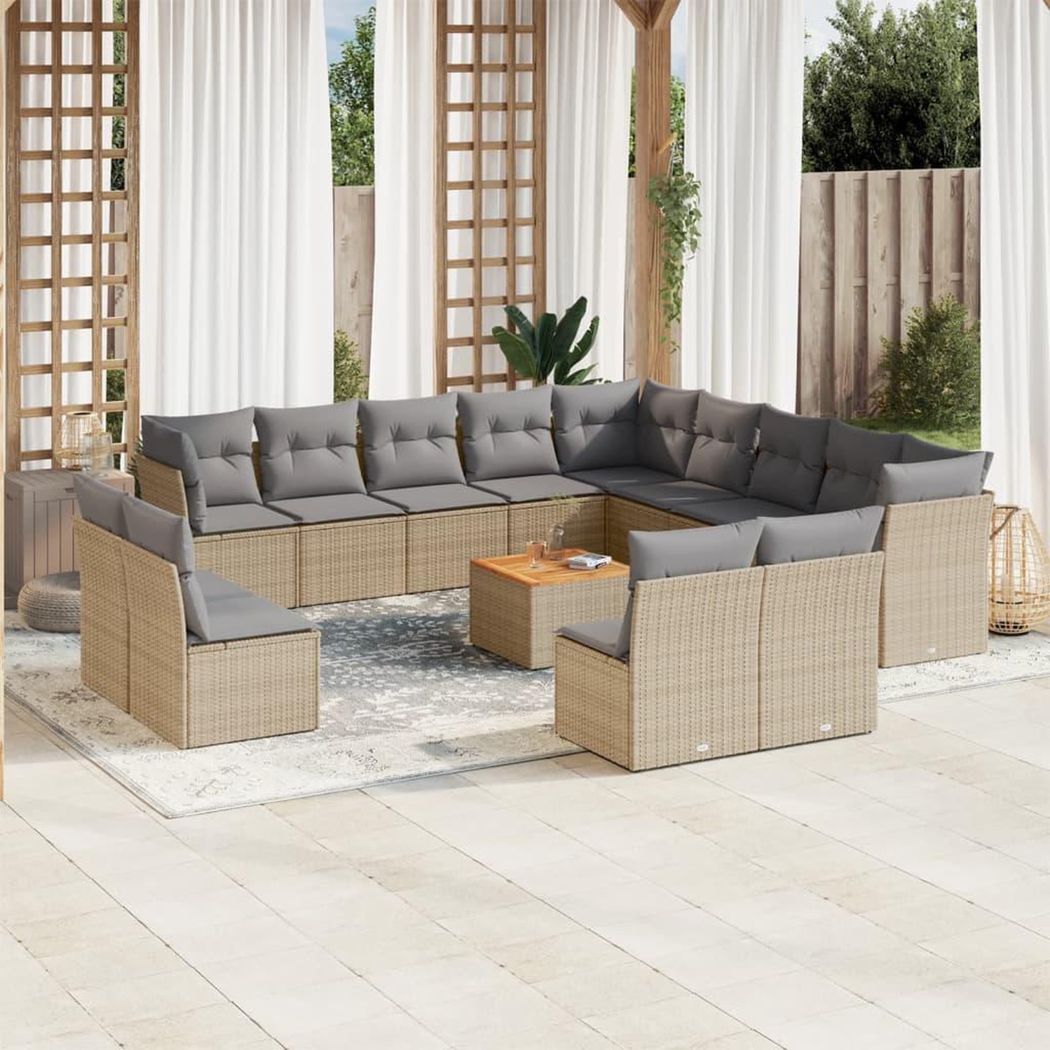 VIDAXL Salon de jardin avec coussins 14 pcs beige resine tressee