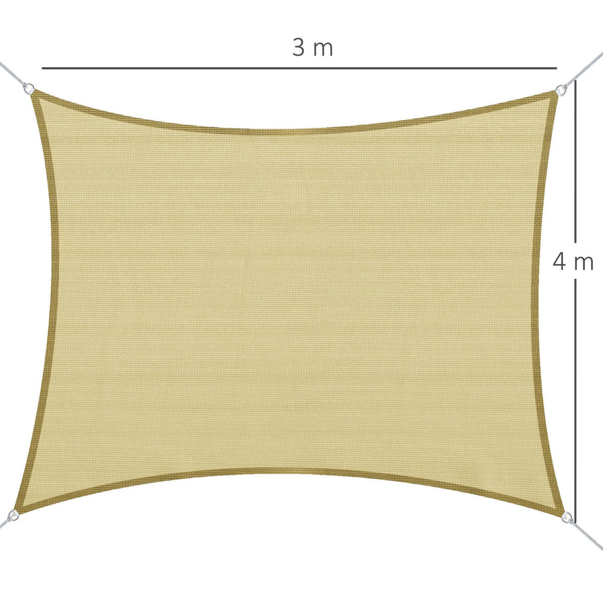 OUTSUNNY Voile d'ombrage rectangulaire 3 x 4 m polyéthylène haute densité résistant aux UV coloris sable