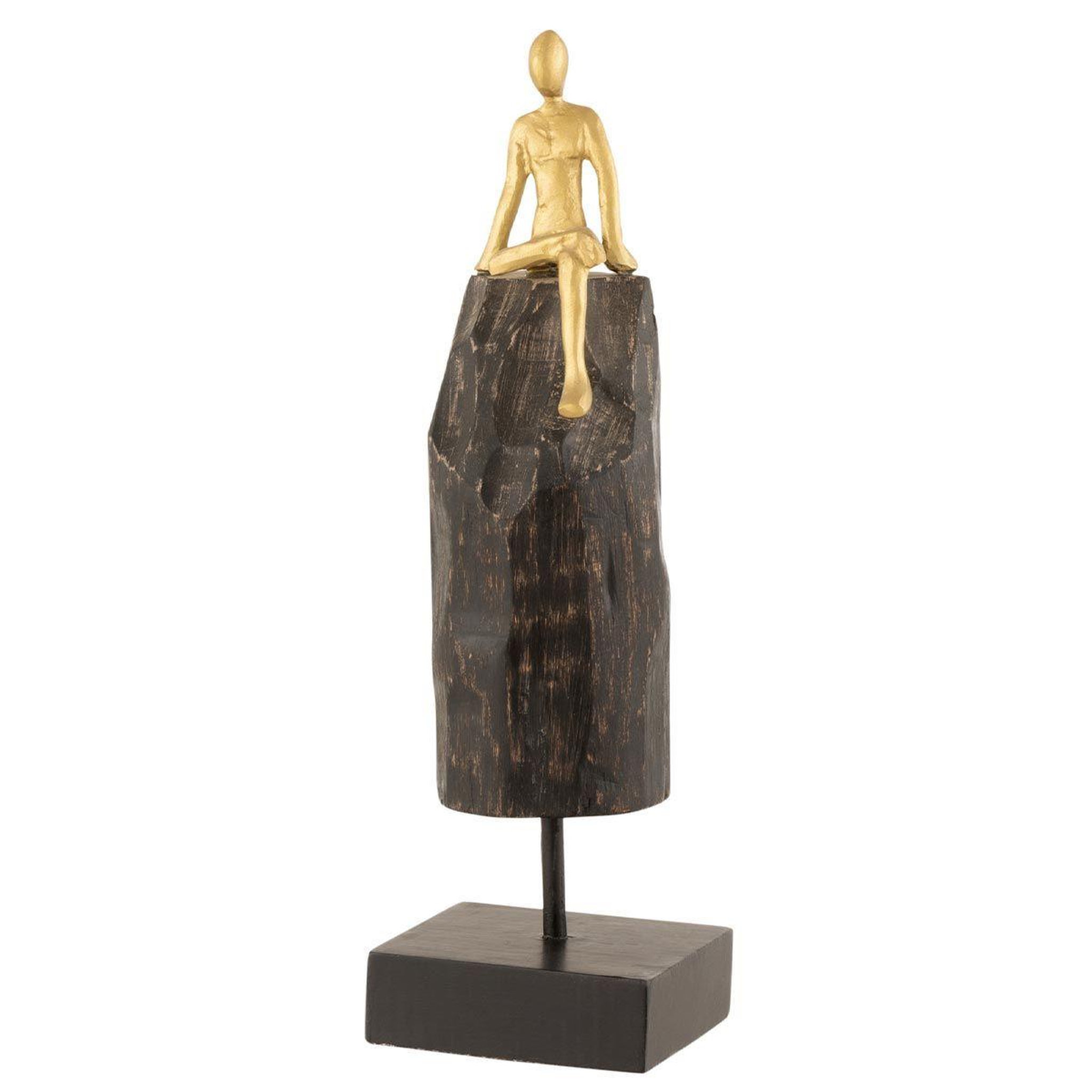 J-LINE Statuette déco  personnage assis  35cm noir & or