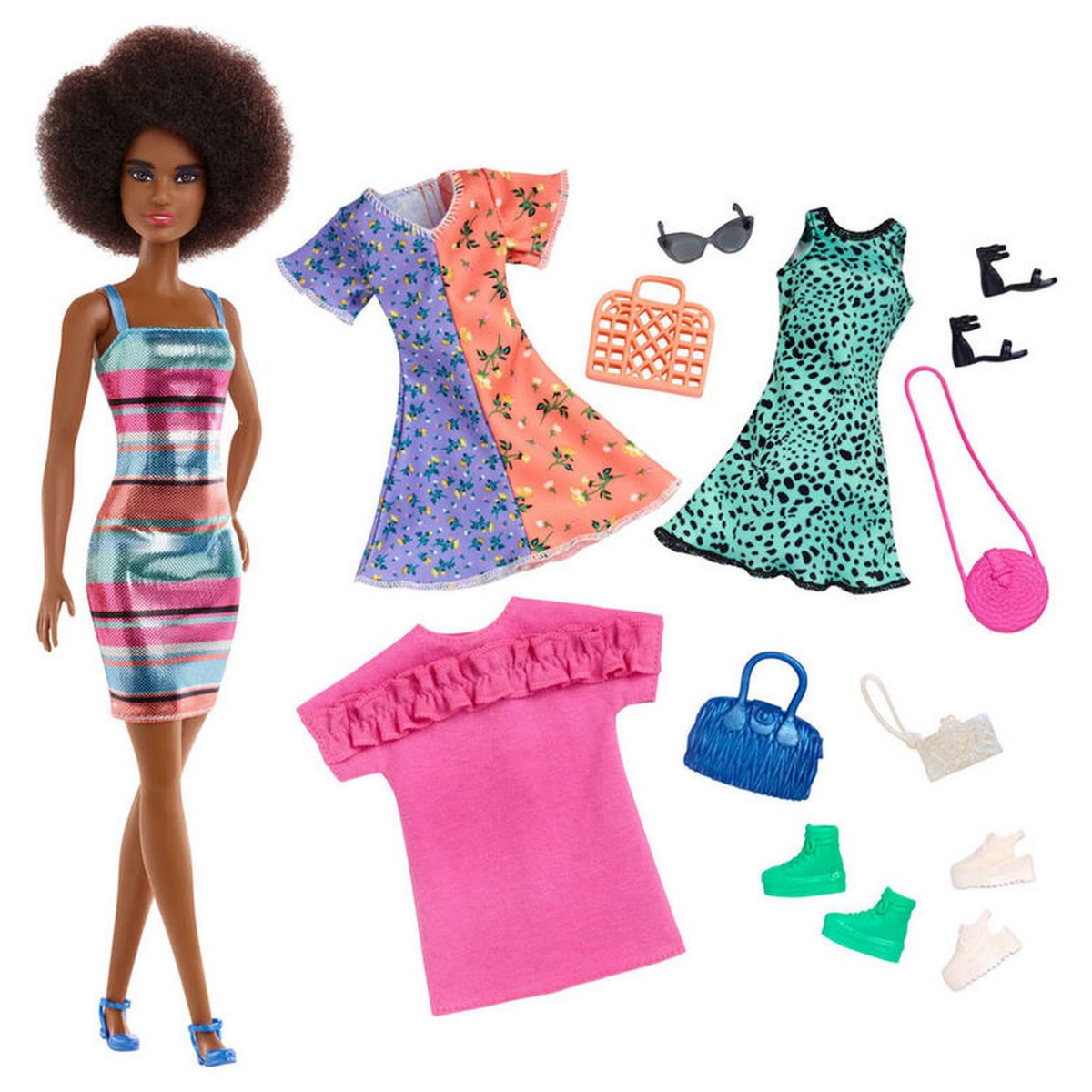 BARBIE Coffret poupée Barbie + 4 tenues fashion
