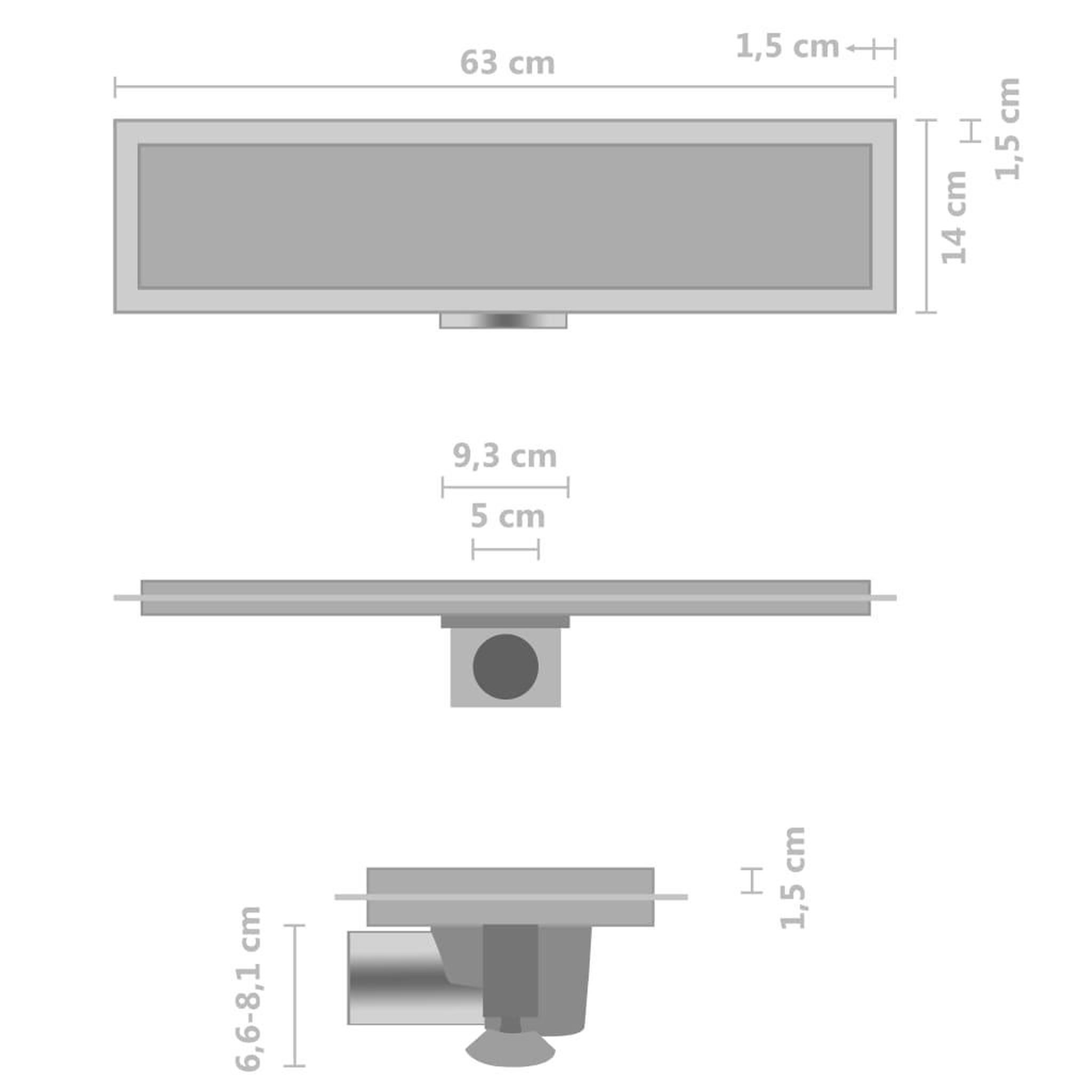 Voir la diapositive 6 : VIDAXL Drain de douche avec couvercle 2 en 1 63x14 cm Acier inoxydable