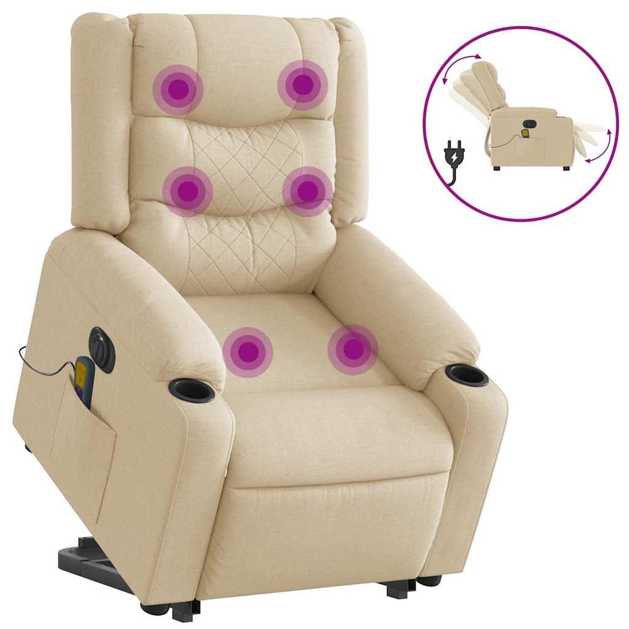 Voir la diapositive 4 : VIDAXL Fauteuil inclinable de massage electrique Creme Tissu