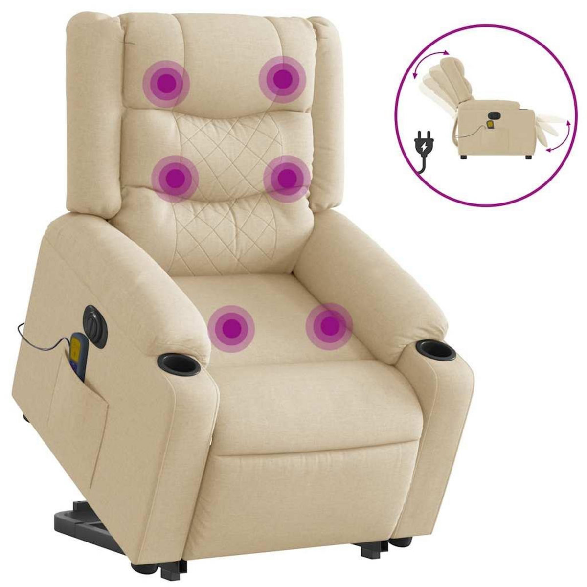 VIDAXL Fauteuil inclinable de massage electrique Creme Tissu