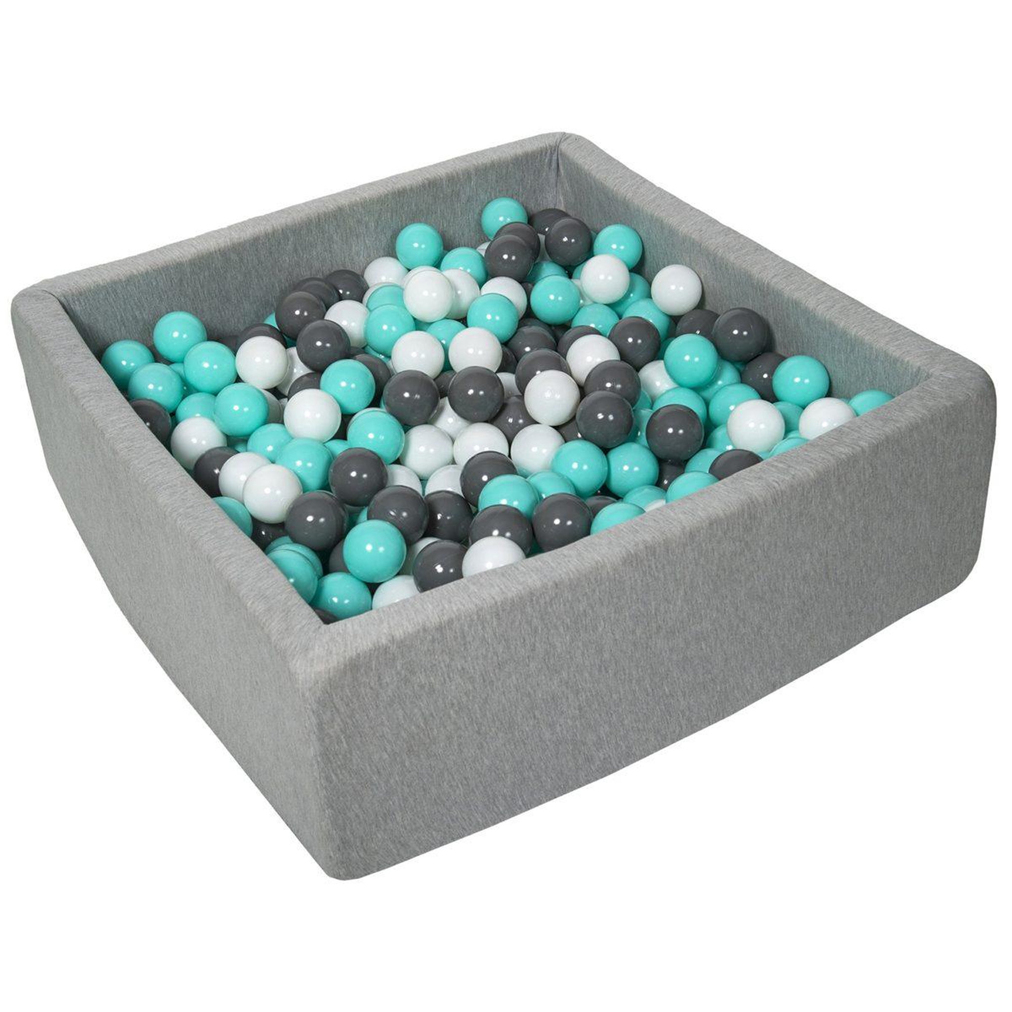 VELINDA Piscine à balles pour enfant, 90x90 cm, aire de jeu + 450 balles blanc, gris, turquoise