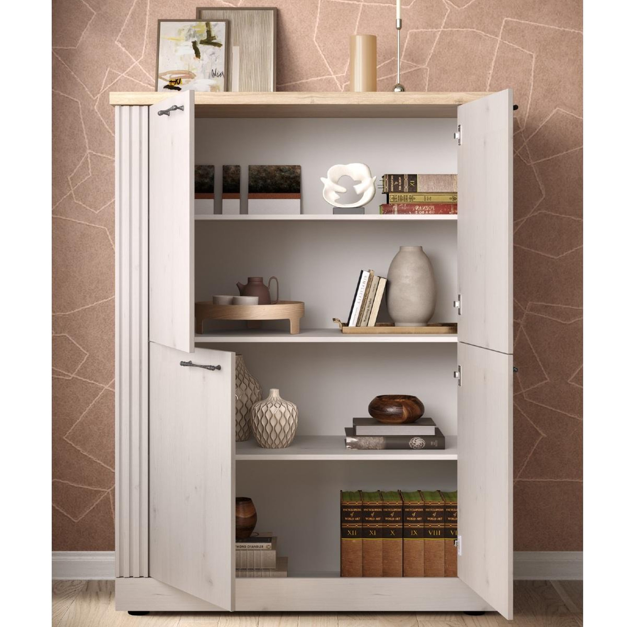 Voir la diapositive 3 : JLC KREATION Argentier-bar moderne 4 portes coloris chêne naturel YANIS