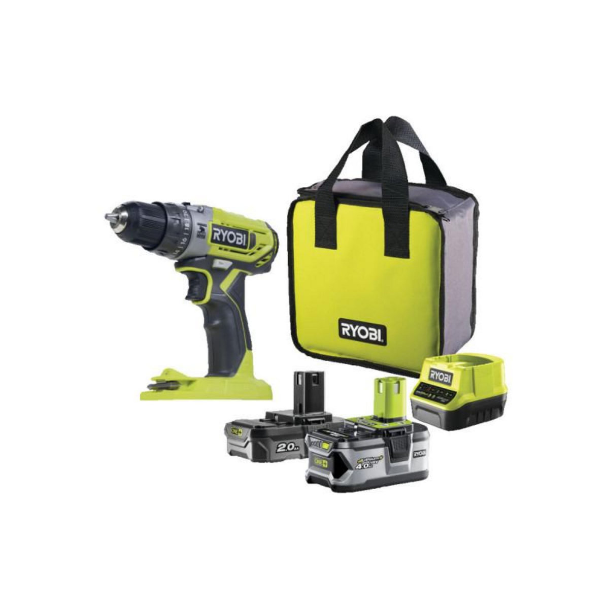 Ryobi Perceuse-visseuse à percussion RYOBI - R18PD2-242S - 18V One+ - 2 Batteries 4.0Ah et 2.0Ah - 1 Char
