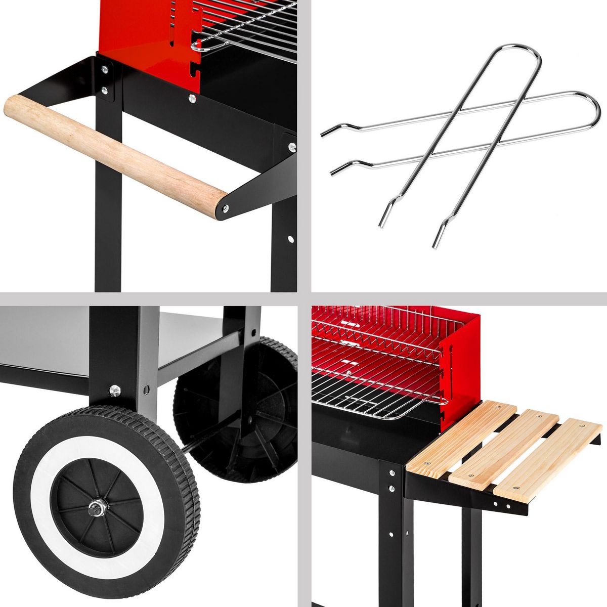tectake Chariot-barbecue charbon sur 2 roues noir/rouge