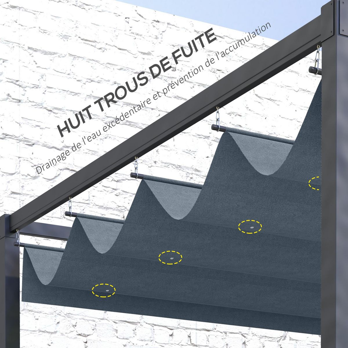 OUTSUNNY Toile de rechange pour pergola rétractable 3 x 2,15 m polyester haute densité 180 g/m² anti-UV30+ gris