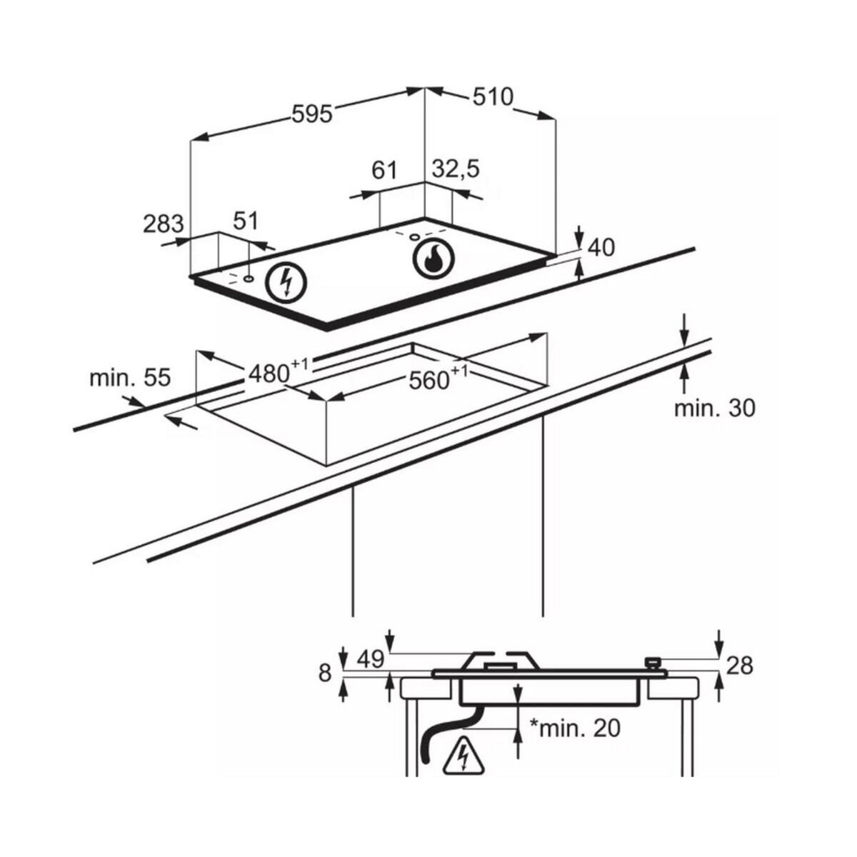 ELECTROLUX Table de cuisson à gaz 60cm 4 feux - KGS6424SX