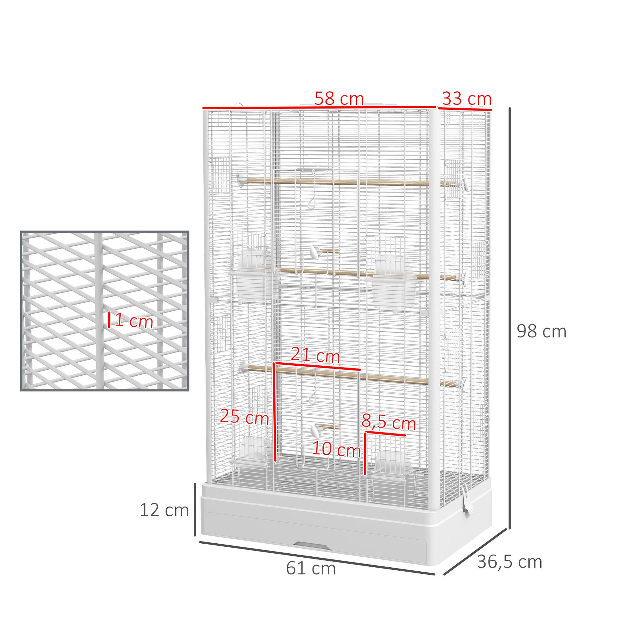Voir la diapositive 3 : PAWHUT Cage à oiseaux volière avec portes perchoirs - 61 x 36,5 x 98 cm - blanc