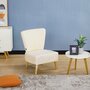 HOMCOM Fauteuil lounge design scandinave pieds effilés bois massif bouleau revêtement tissu polyester aspect lin beige