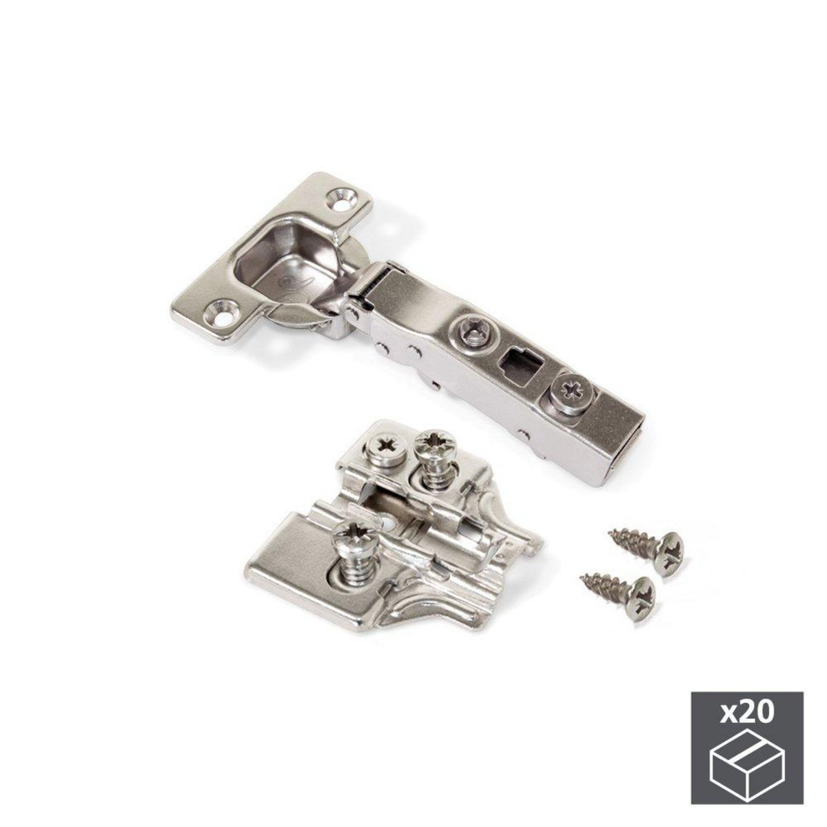EMUCA SRL Lot de 20 charnières droites X91 avec fermeture amortie et embases Eurovis avec réglage excentrique