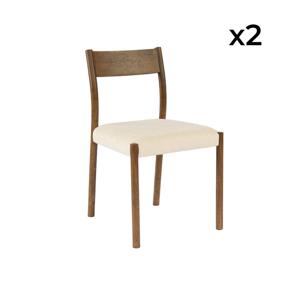 SWEEEK Lot de 2 chaises bohème bois d'hévéa noyer et tissu. L 49.5 x P 53 x H 82cm - ELLA
