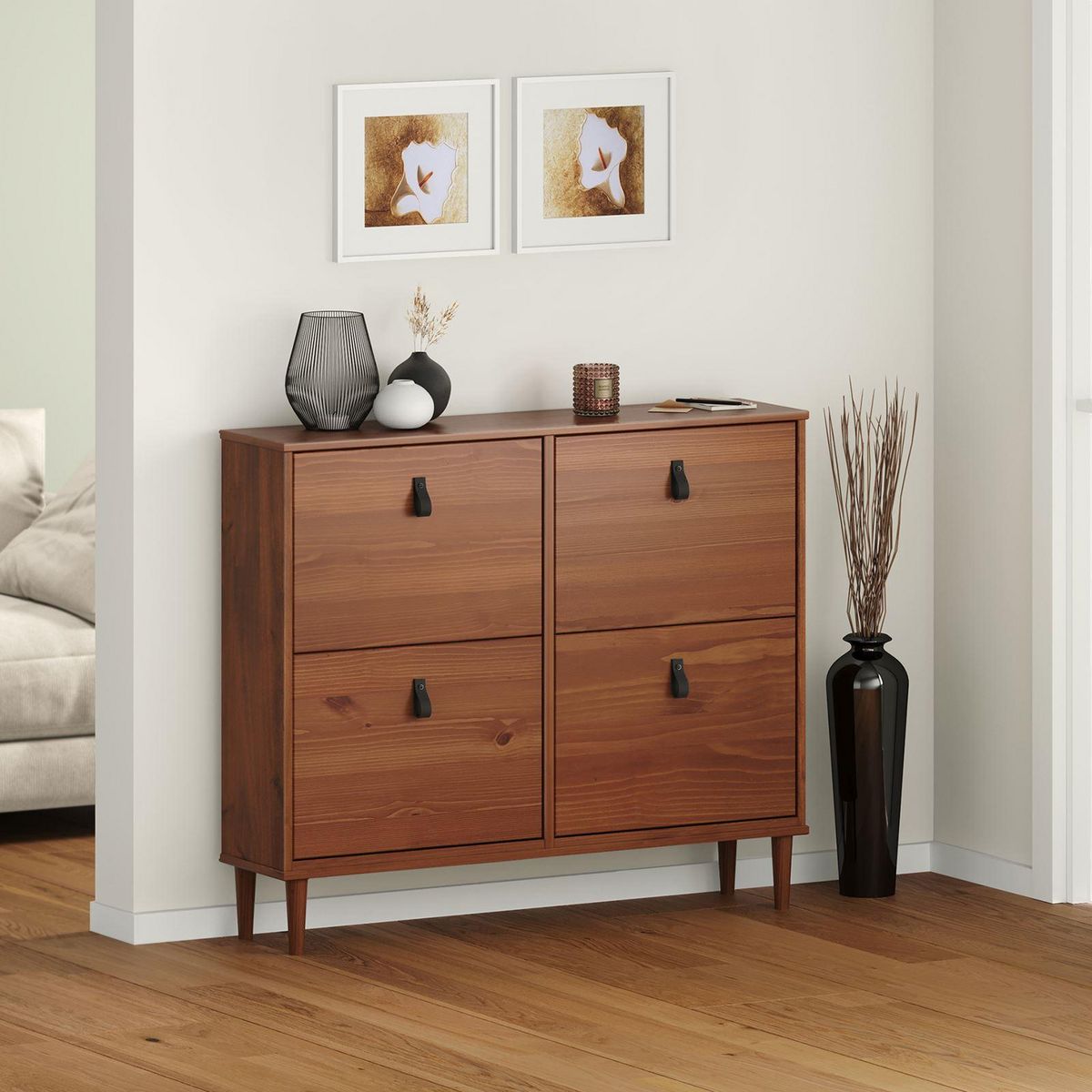 IDIMEX Meuble à chaussures MIKKA avec 4 abattants en pin massif