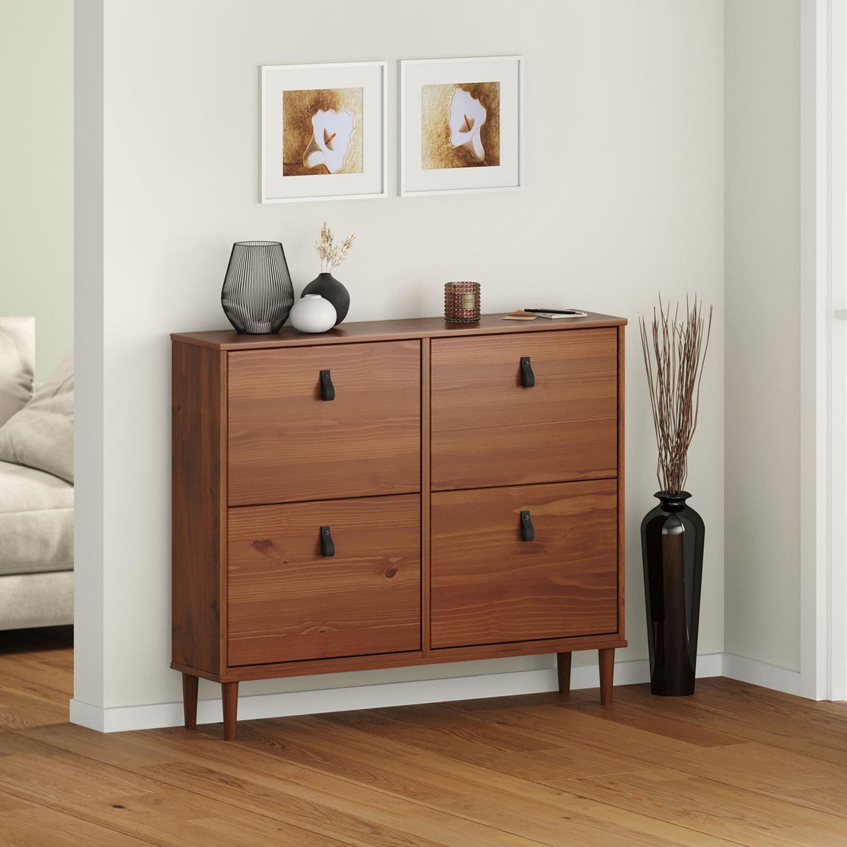 IDIMEX Meuble à chaussures MIKKA avec 4 abattants en pin massif