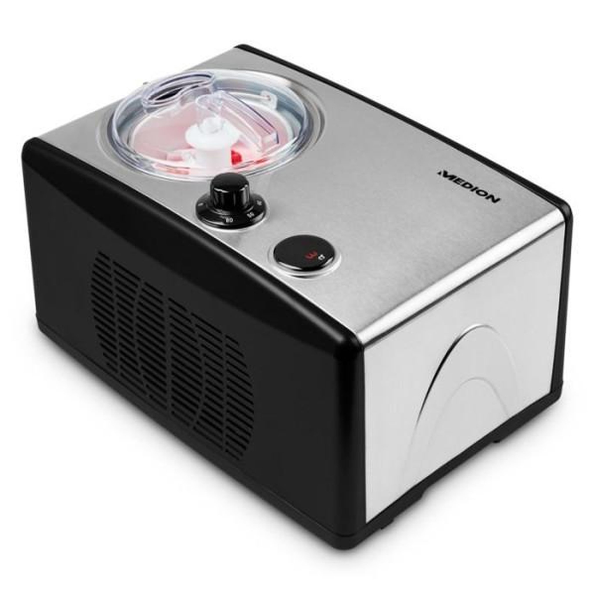 Medion Machine a Glace - Sorbetiere   Yaourtiere - MEDION MD18387 – 150W – de -18 a -35°C – 1,5L de glace – Écran LCD – Noir/Alu
