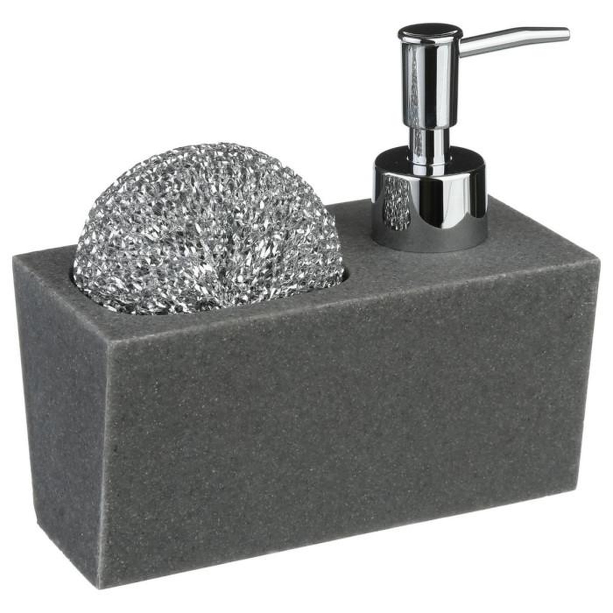 FIVE Distributeur de Savon  Porte Éponge  14cm Gris