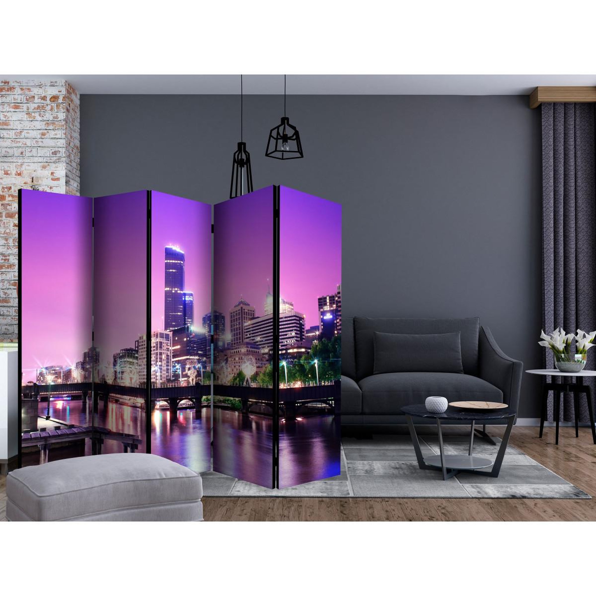 Voir la diapositive 2 : Paris Prix Paravent 5 volets  purple melbourne  172x225cm