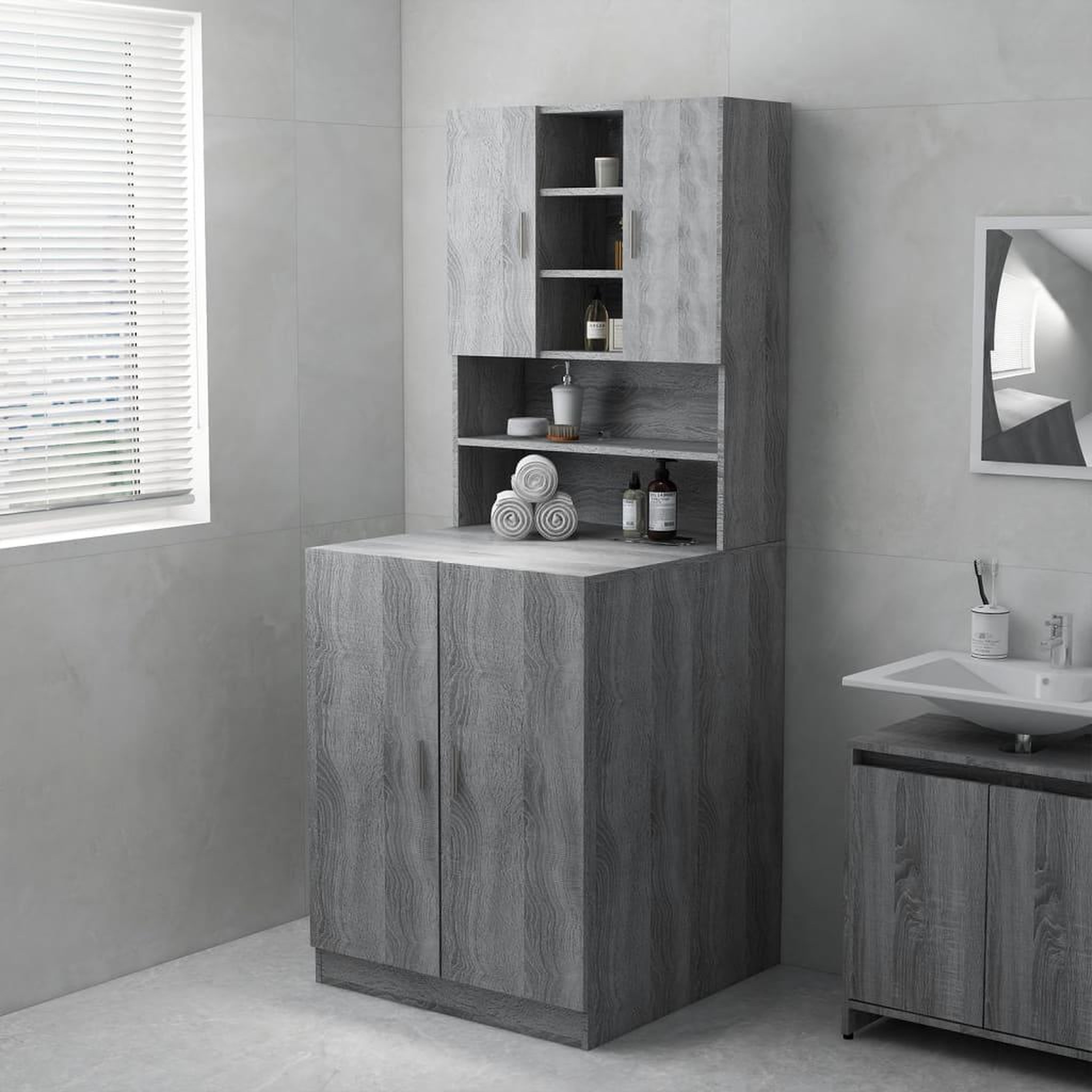 Voir la diapositive 1 : VIDAXL Meuble pour machine a laver Sonoma gris 71x71,5x91,5 cm