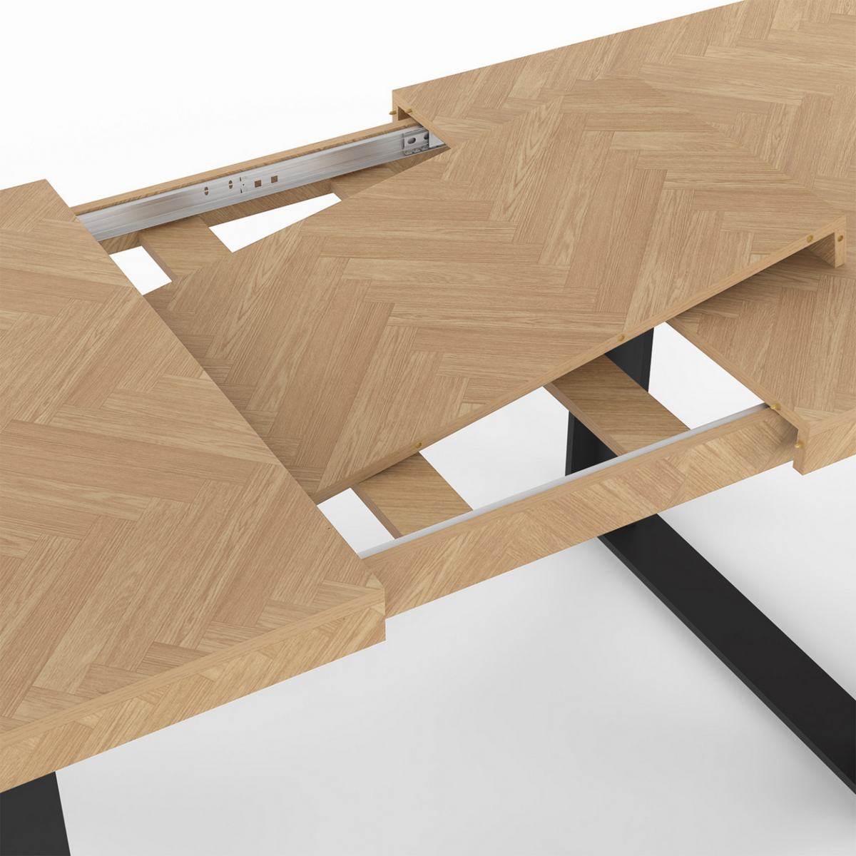 ID MARKET Table à manger extensible rectangle CASSIUS 4-8 personnes effet chevrons et pieds noirs 160-200 cm