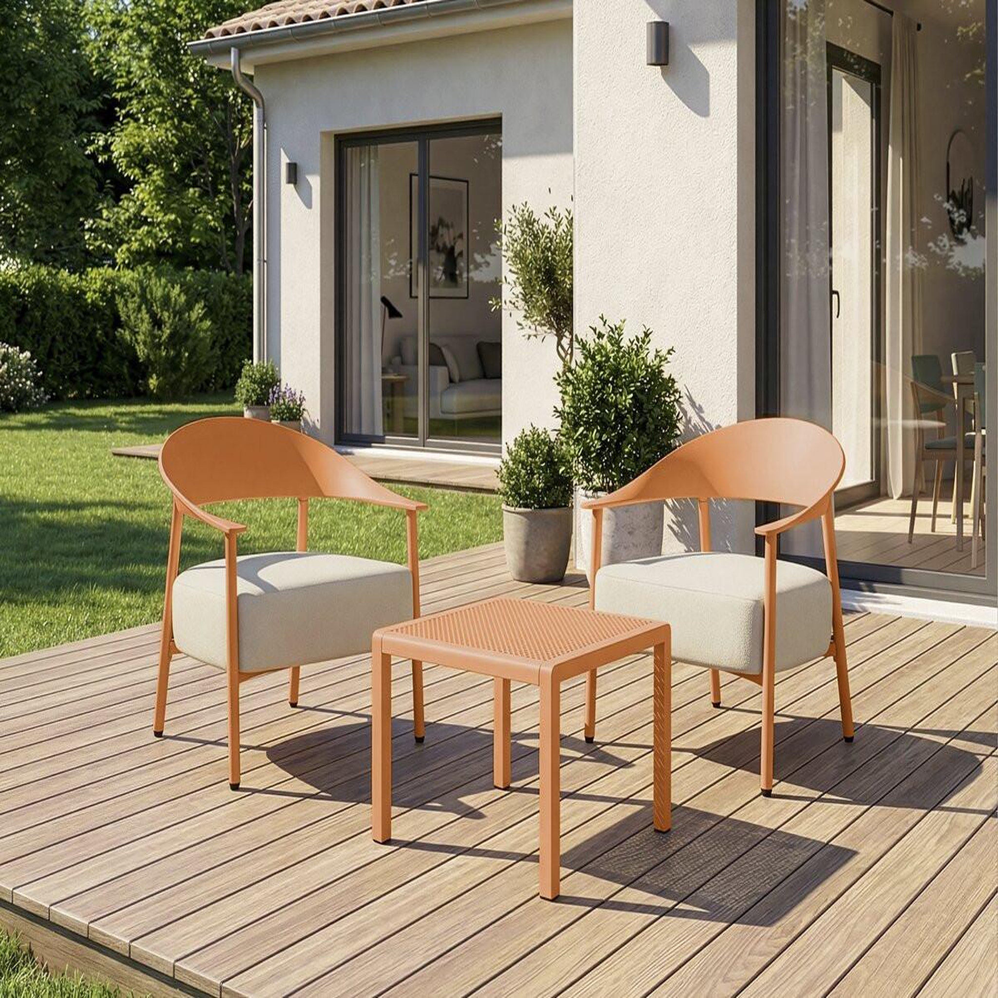 Voir la diapositive 2 : Habitat et Jardin Lot de 2 fauteuils de jardin en plastique et métal  céora  - orange