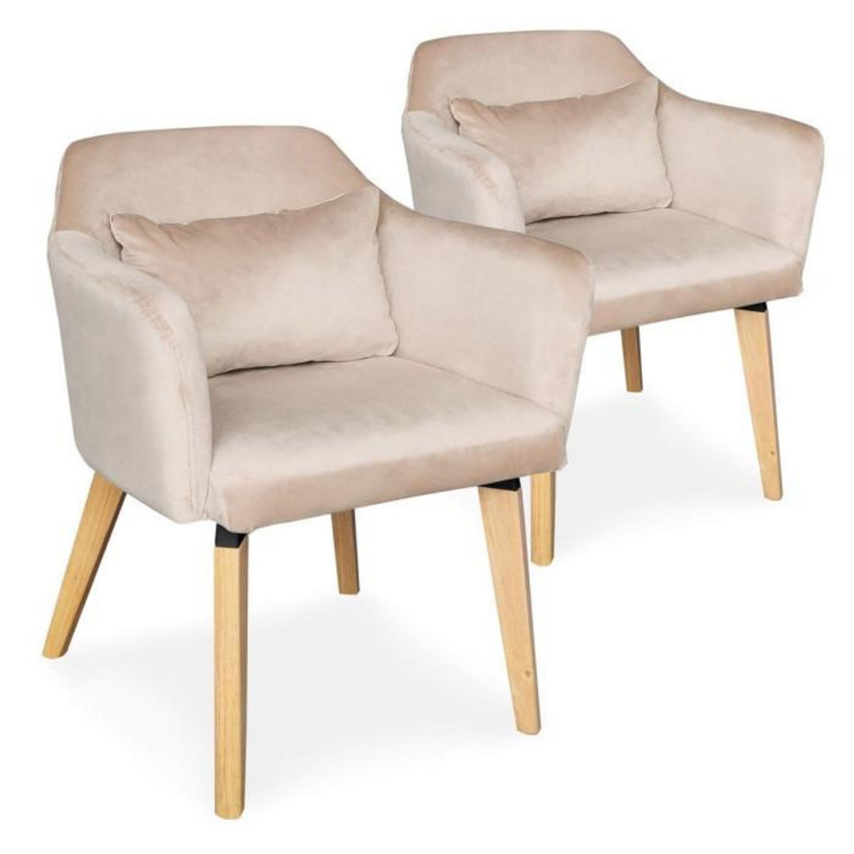 Paris Prix Lot de 2 Fauteuils Design Velours  Nari  70cm Beige