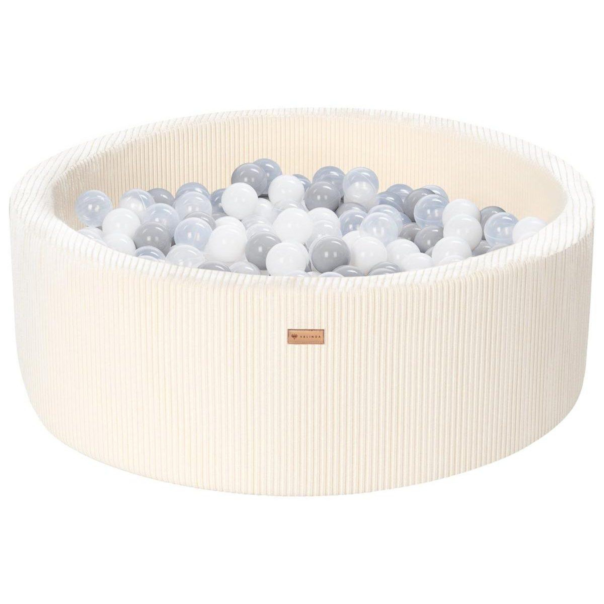 VELINDA Piscine à balles en velours côtelé avec 300 balles, diamètre env. 90 cm — crème