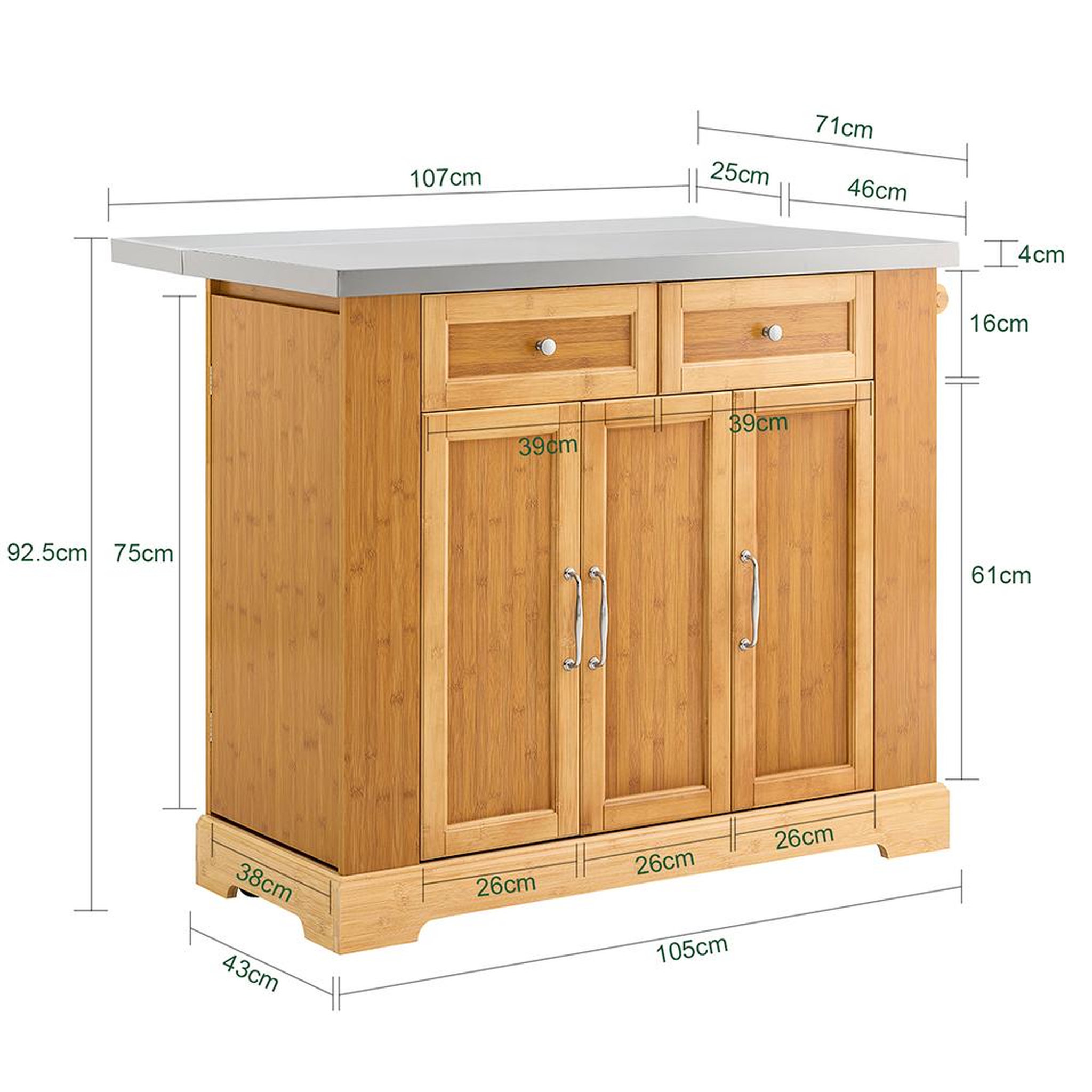 Voir la diapositive 3 : SOBUY SoBuy - Îlot De Cuisine à deux tiroirs - Couleur Bois - 107x43x92.5cm - Rustique - FKW130-N