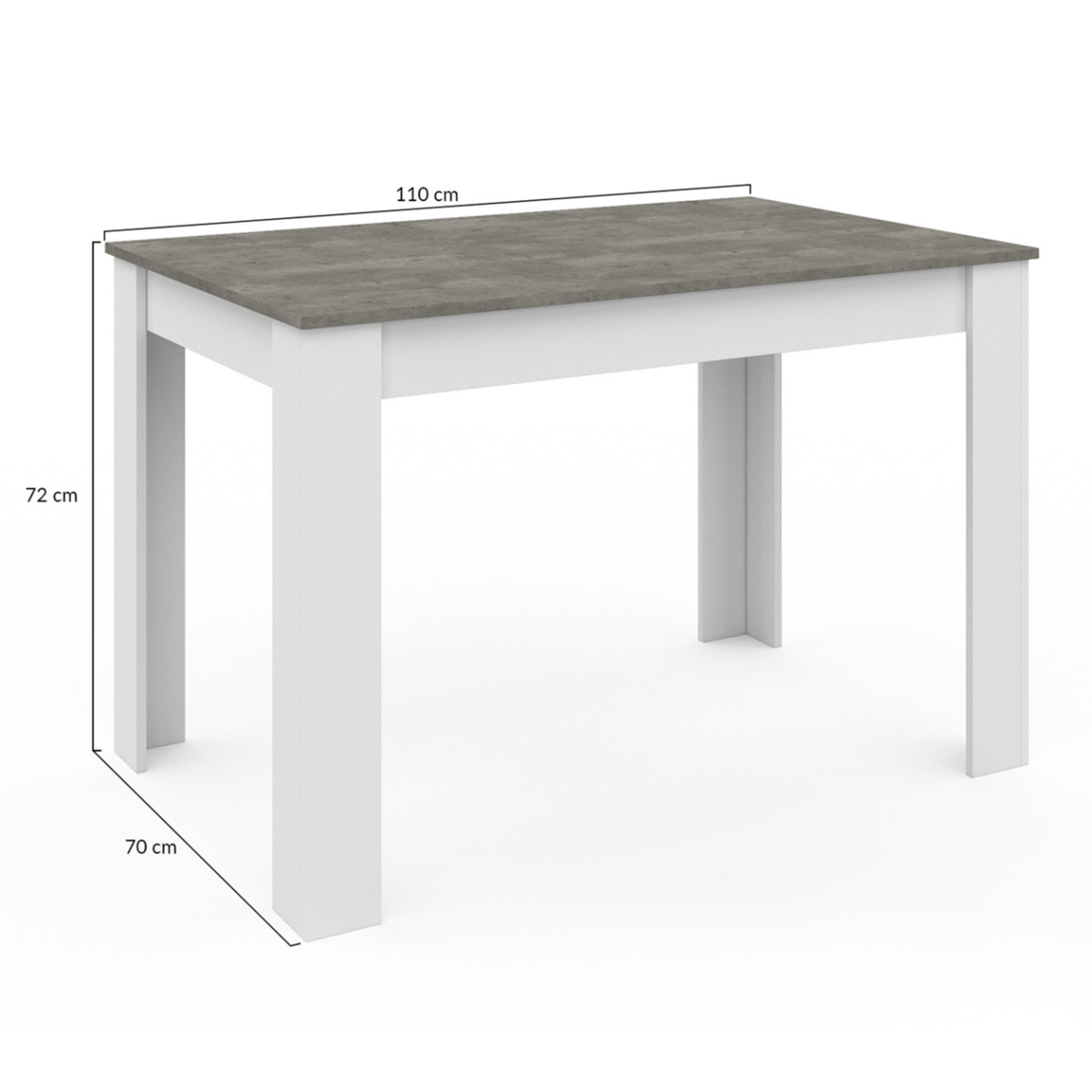 ID MARKET Table à manger rectangle ROZY 6 personnes blanc plateau effet béton 110 cm