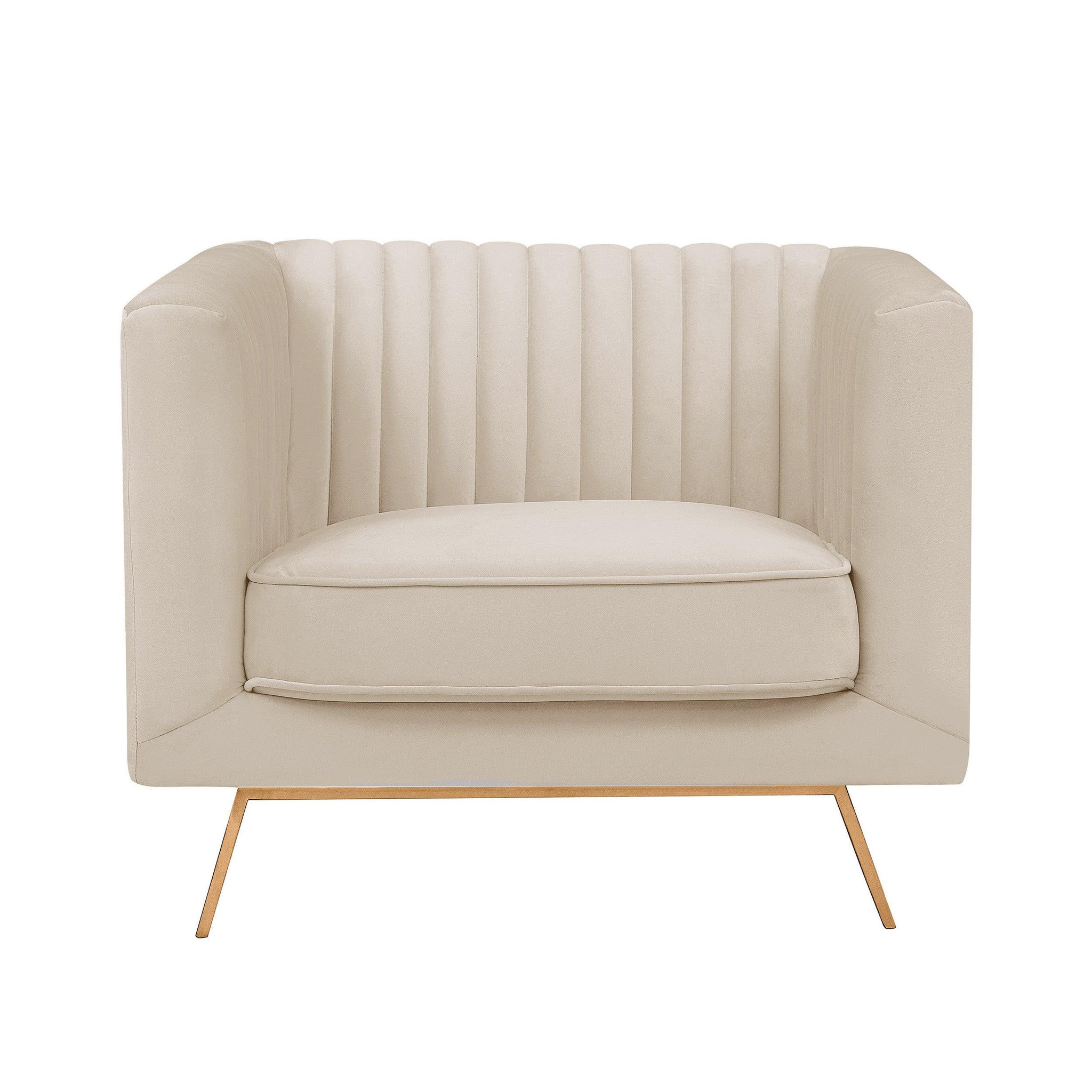 MAISON PAVANE Fauteuil en velours beige et pieds en métal doré-gatsby