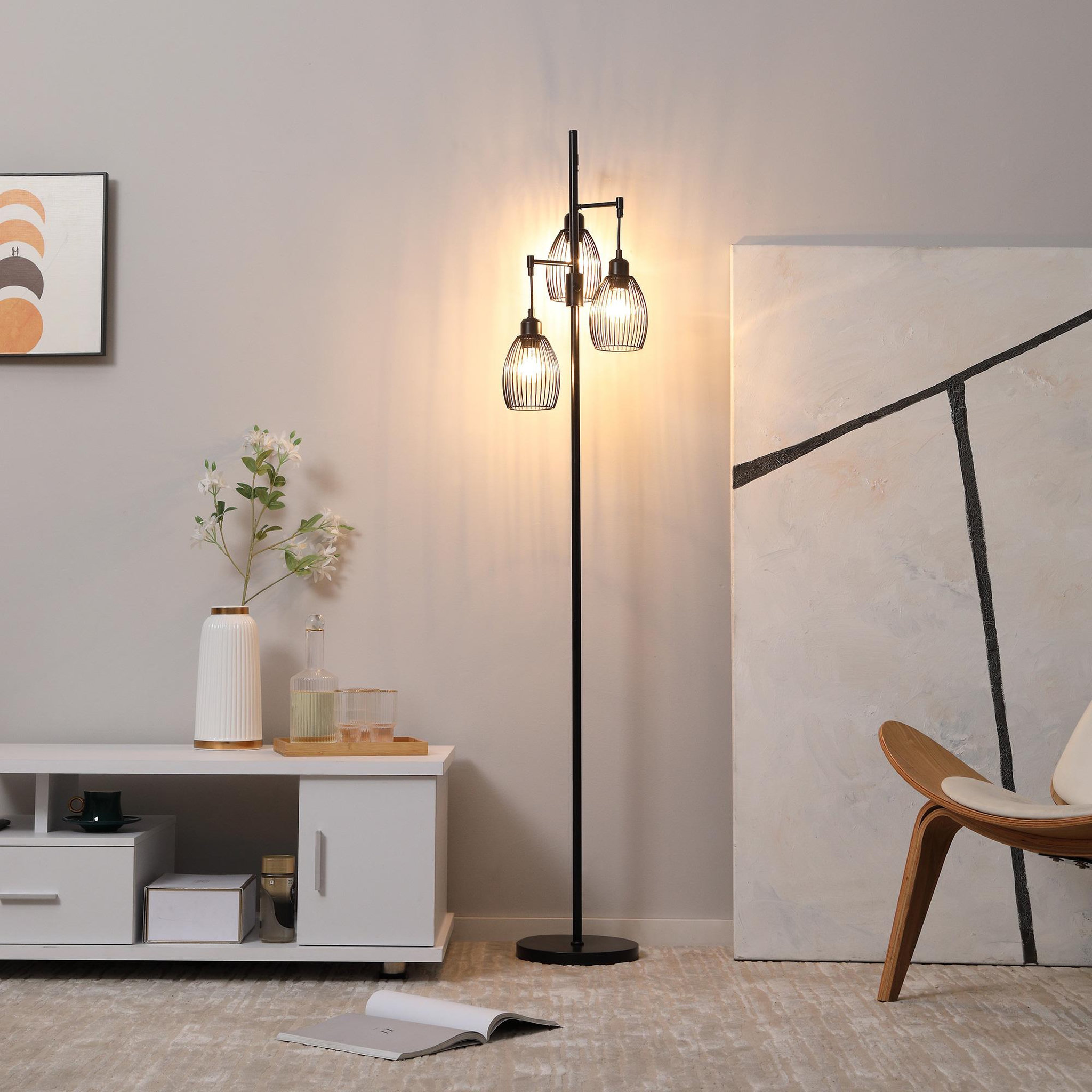 Voir la diapositive 2 : HOMCOM Lampadaire design industriel 3 têtes 40 W max. luminosité réglable métal filaire acier noir