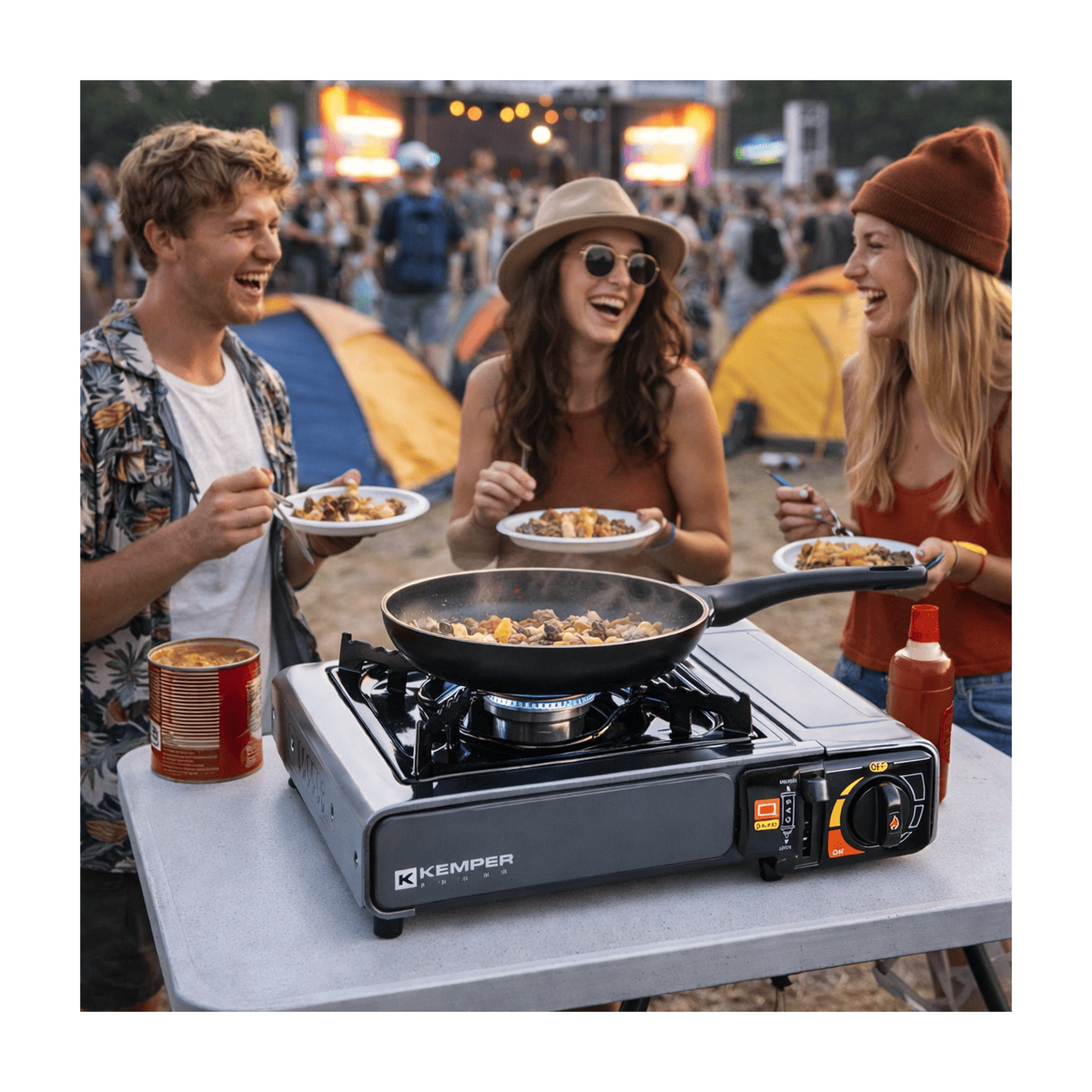 Voir la diapositive 2 : Kemper Réchaud à gaz portable 2200w inox + 4 cartouches de gaz + malette de transport cuisson extérieure camping van trek kemper
