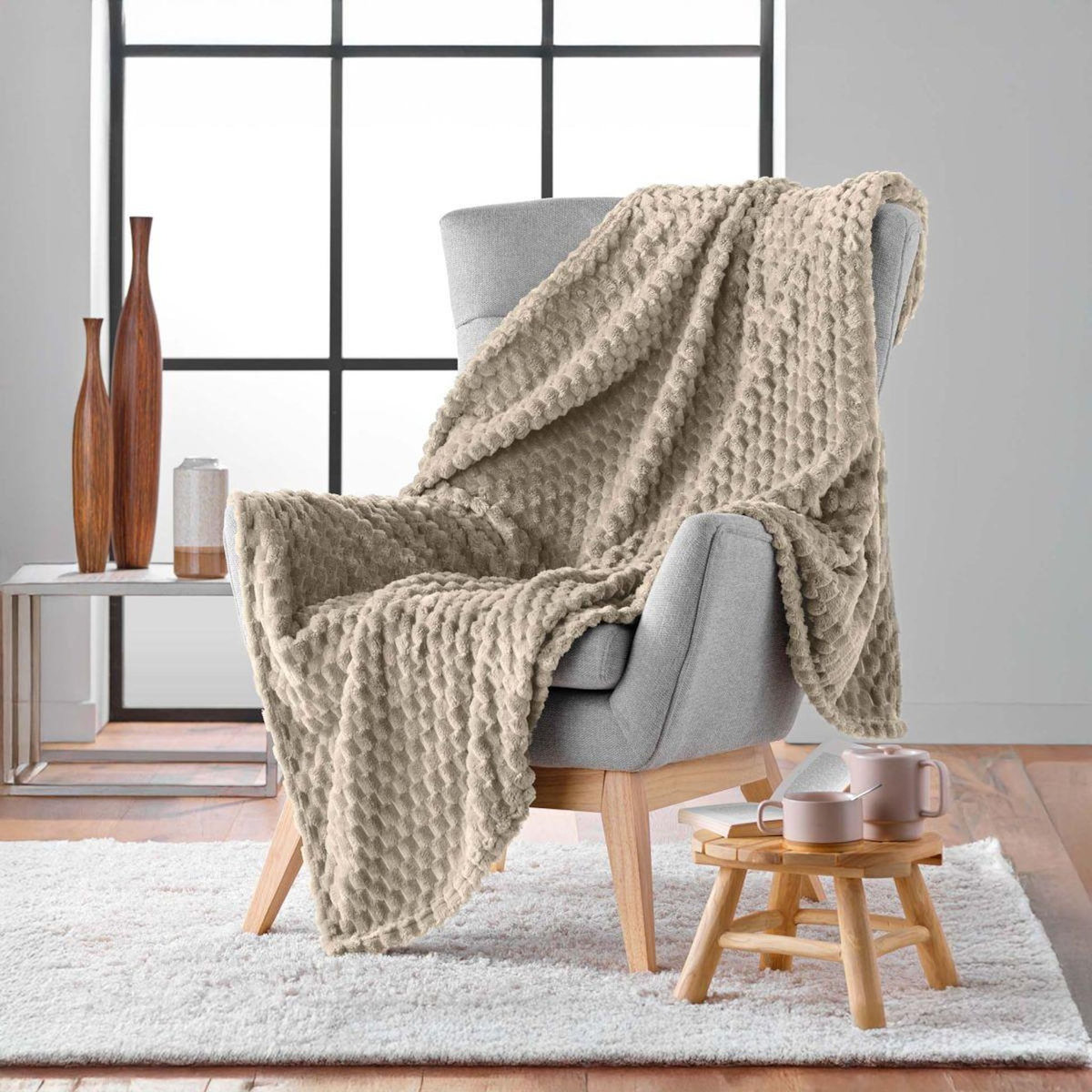 Paris Prix Plaid Flanelle en Relief  Mini Frosty  125x150cm Taupe