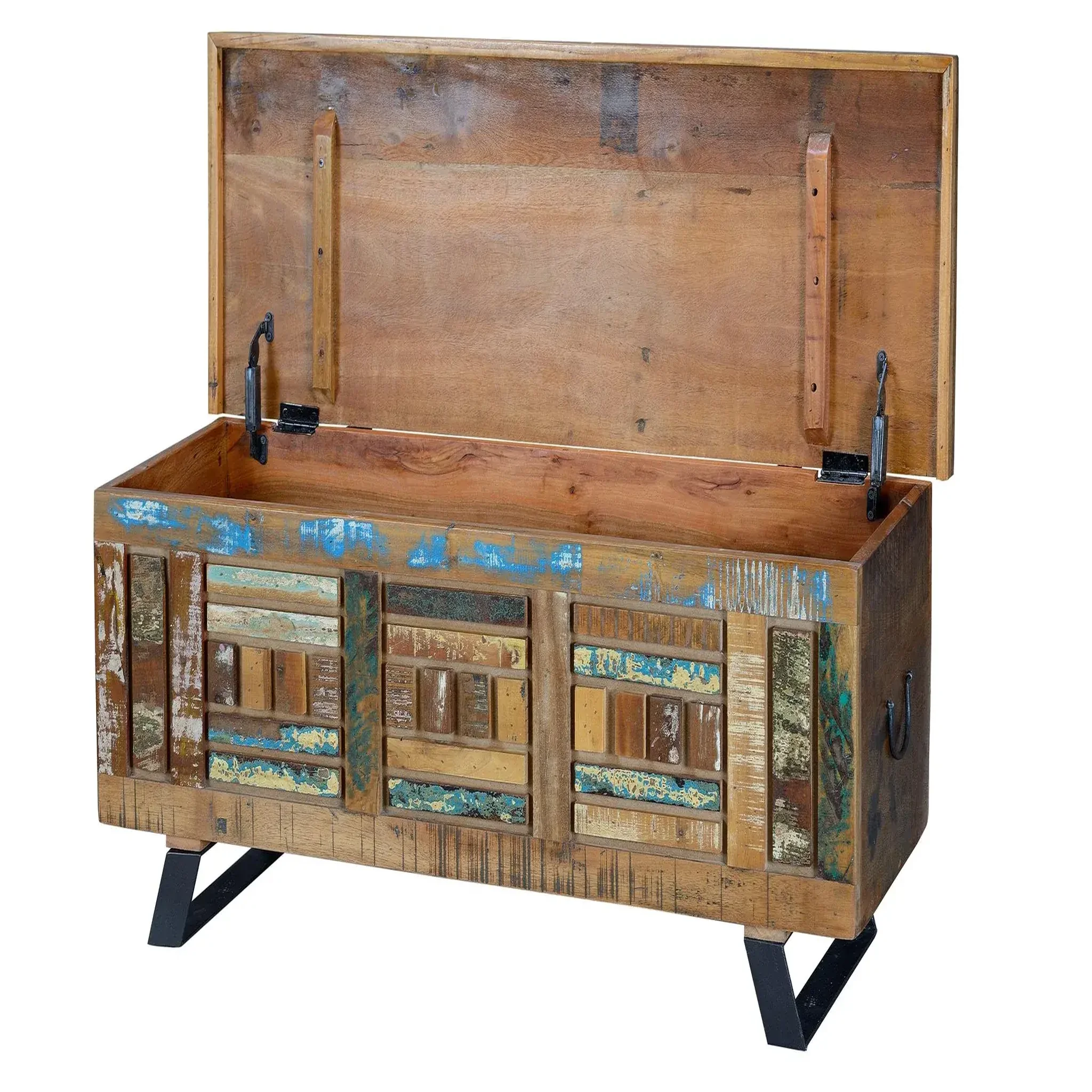 Voir la diapositive 3 : GINER Y COLOMER SL Coffre en bois recyclé 116 cm style vintage industriel