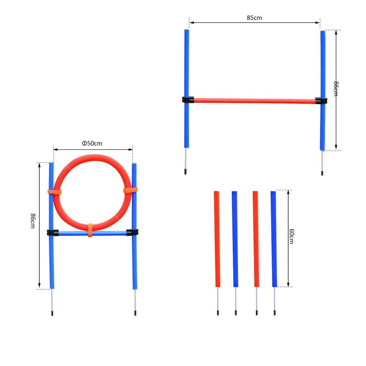 PAWHUT Agility sport pour chiens équipement complet obstacles et entrainement 11 pièces avec sac de transport acier rouge et bleu