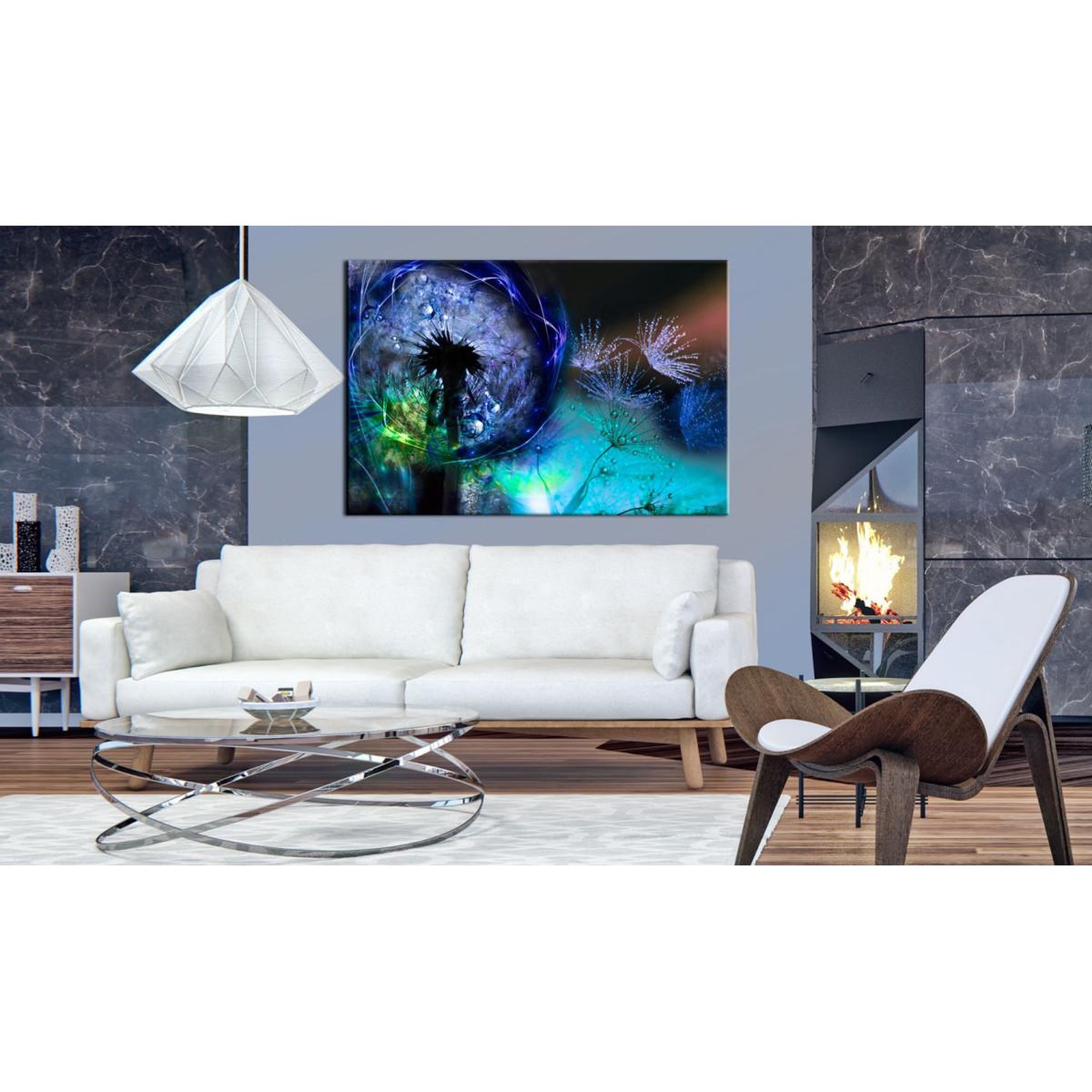 Voir la diapositive 2 : Paris Prix Tableau imprimé  dandelions : blue glow