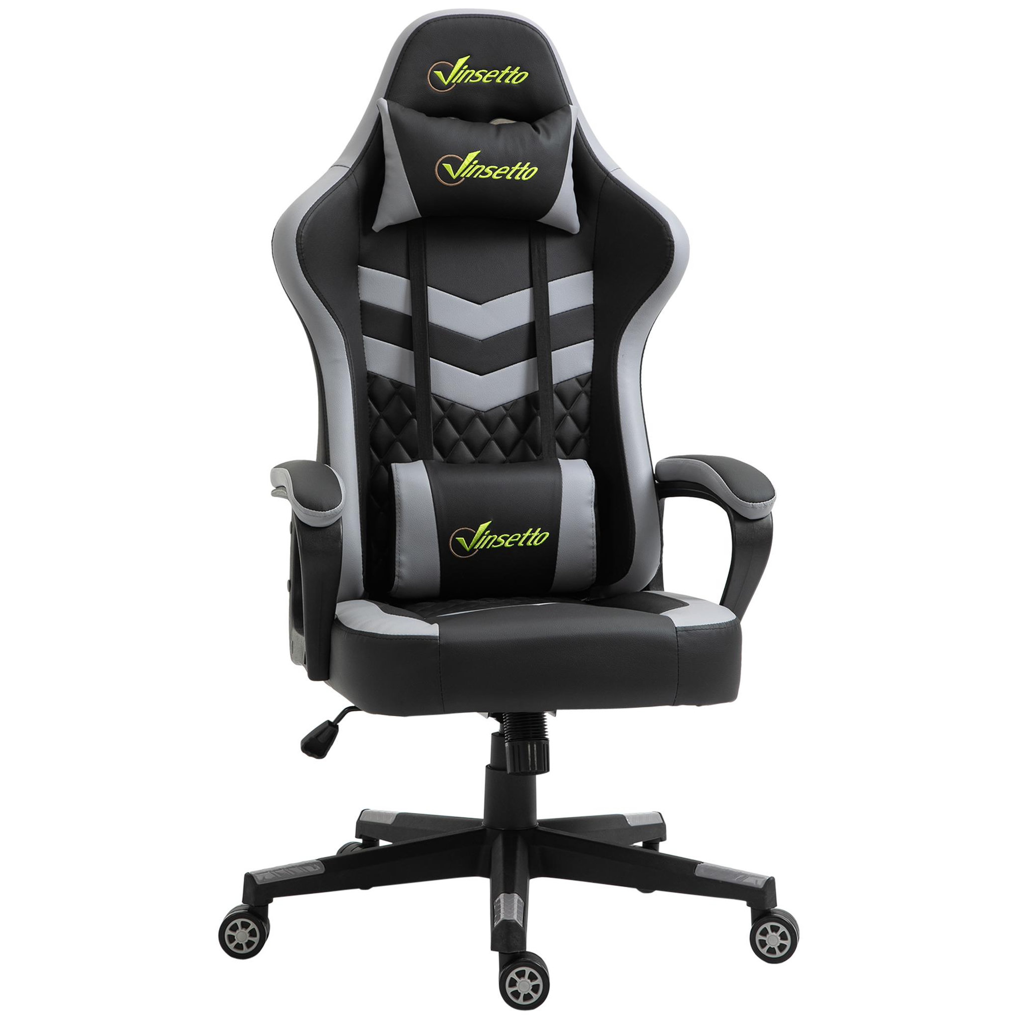 Voir la diapositive 1 : VINSETTO Chaise de bureau gaming réglable - coussin lombaires et tétière inclus - fonction bascule verrouillable - noir gris