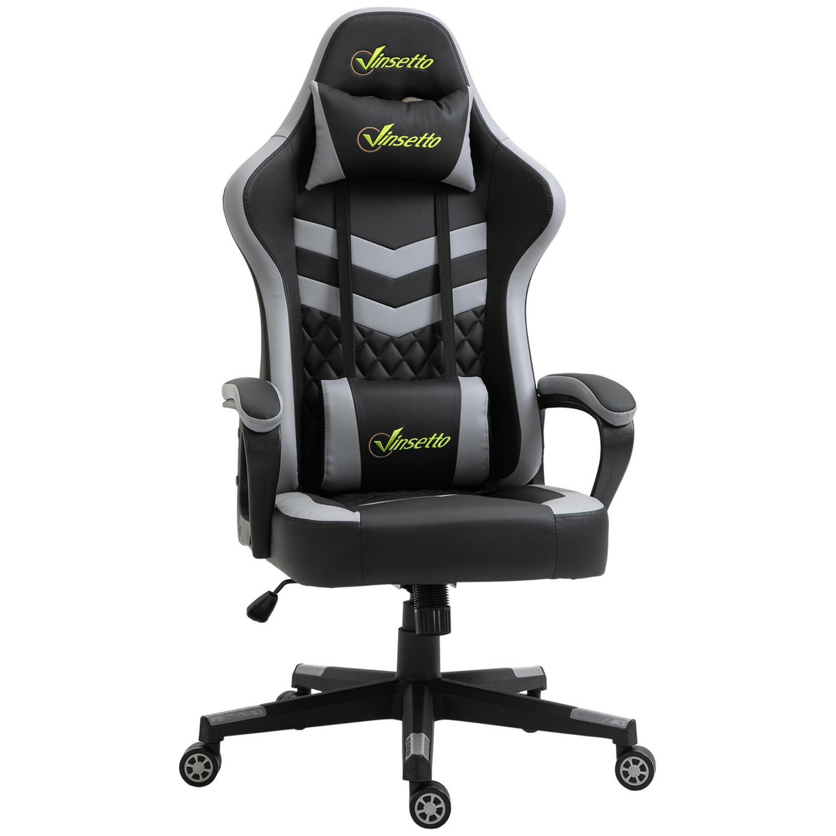 VINSETTO Chaise de bureau gaming réglable - coussin lombaires et tétière inclus - fonction bascule verrouillable - noir gris