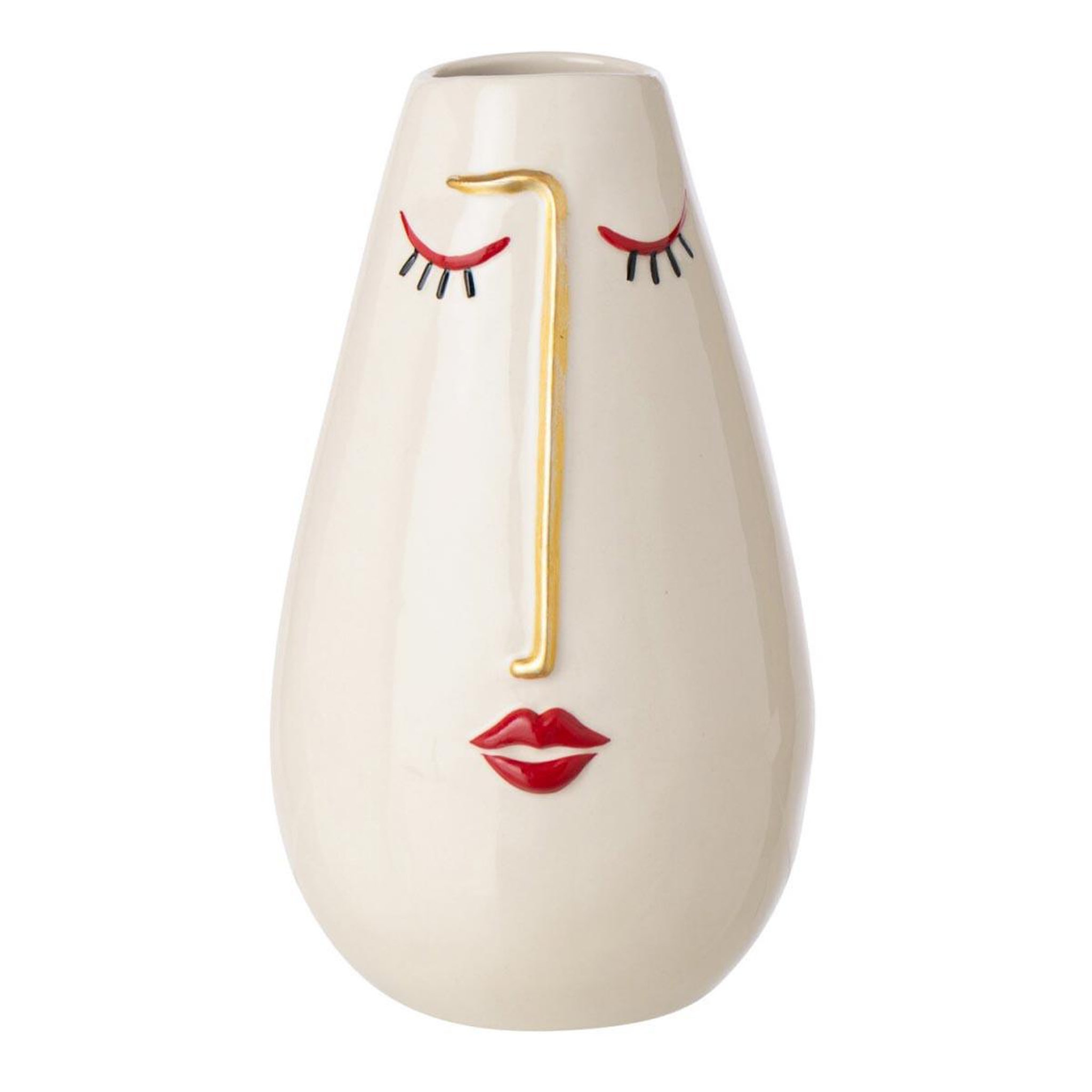 J-LINE Vase visage en grès  lou  20cm multicolore