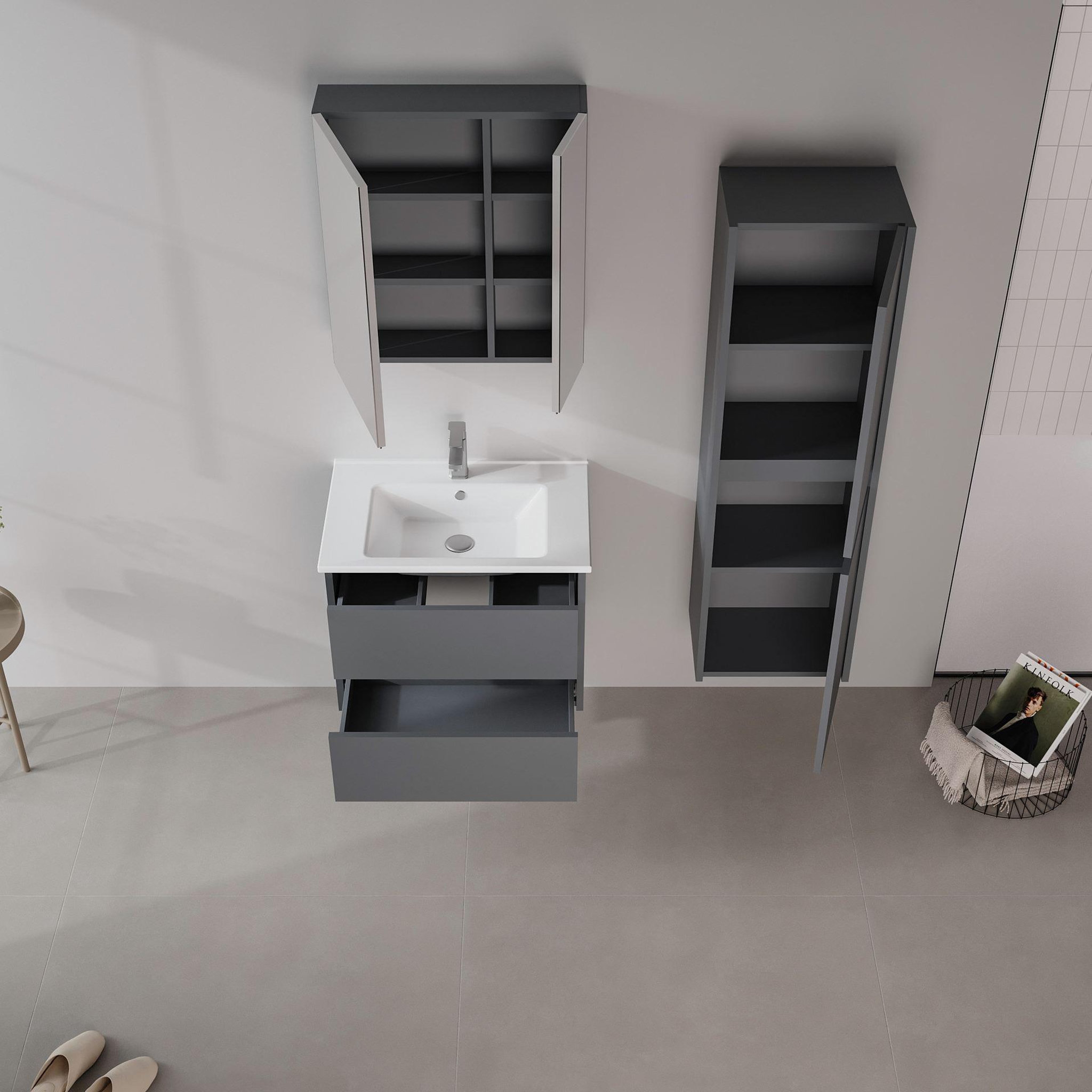 Voir la diapositive 4 : Habitat et Jardin Armoire de salle de bain  side 40  - 40 x 27 x 138 cm - matte anthracite