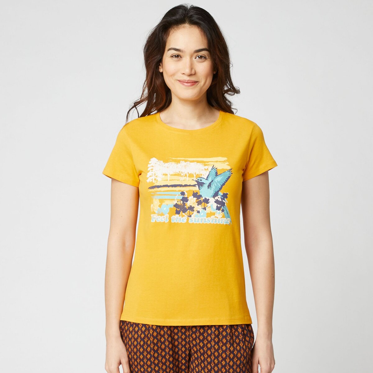 IN EXTENSO T-shirt manches courtes jaune imprimé sunshine femme