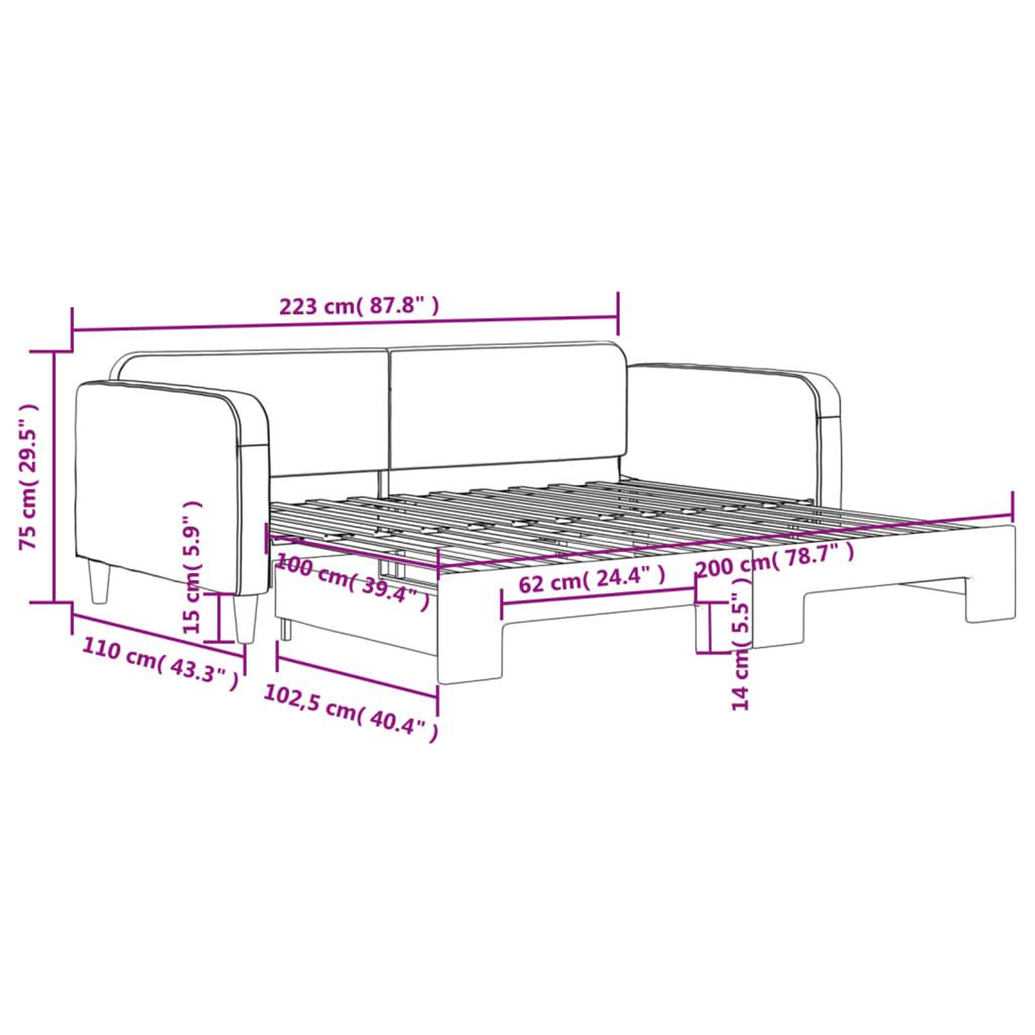 Voir la diapositive 6 : VIDAXL Lit de jour avec gigogne sans matelas gris fonce 100x200 cm