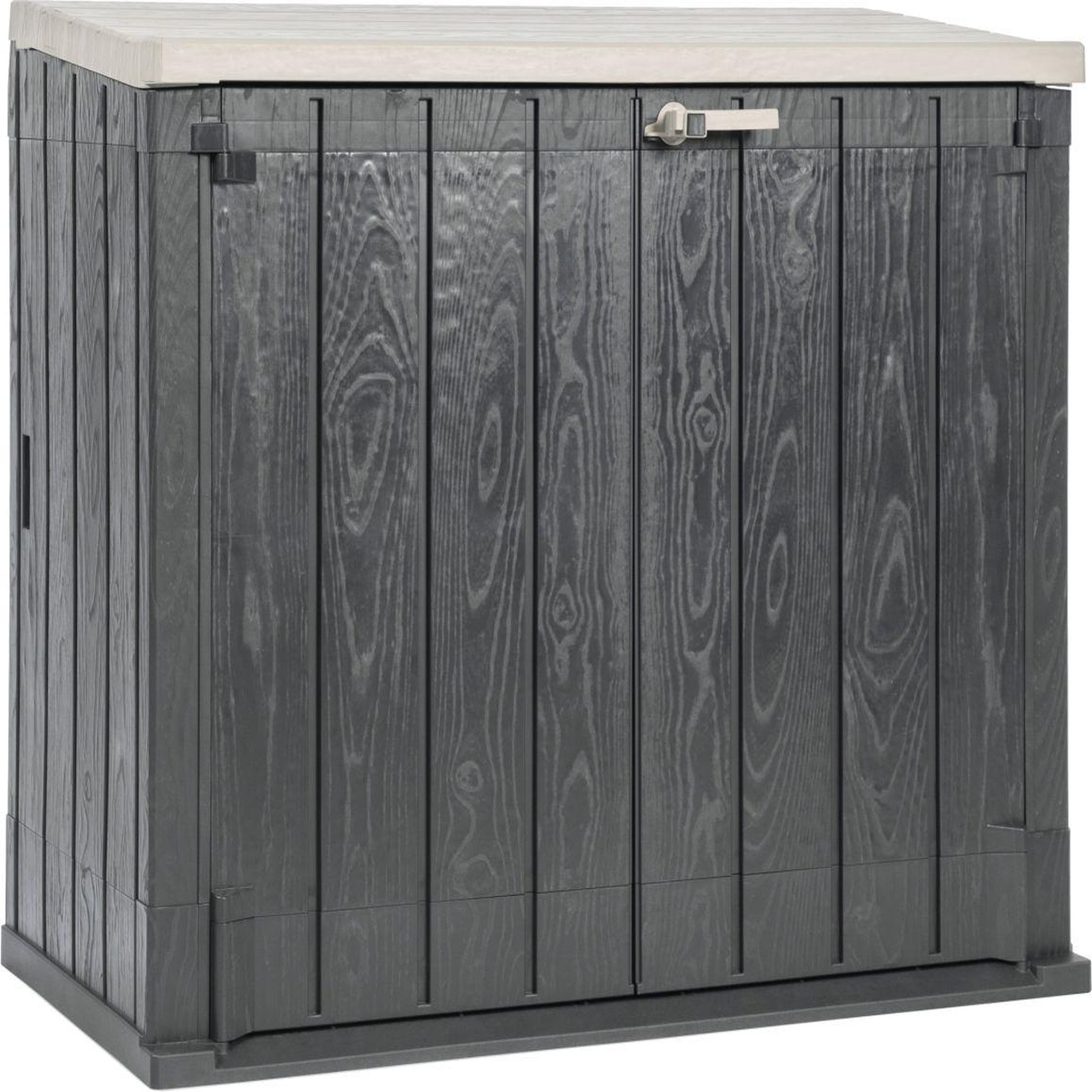 Voir la diapositive 1 : TOOMAX Coffre de rangement jardin multifonction résine - Taupe et Anthracite - 1270L - STORER PLUS XL