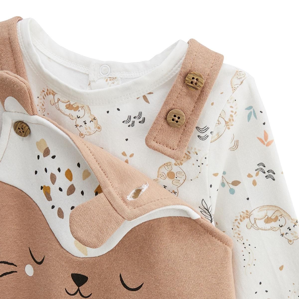 Petit Béguin Ensemble salopette bébé en molleton et t-shirt Mini Loutre