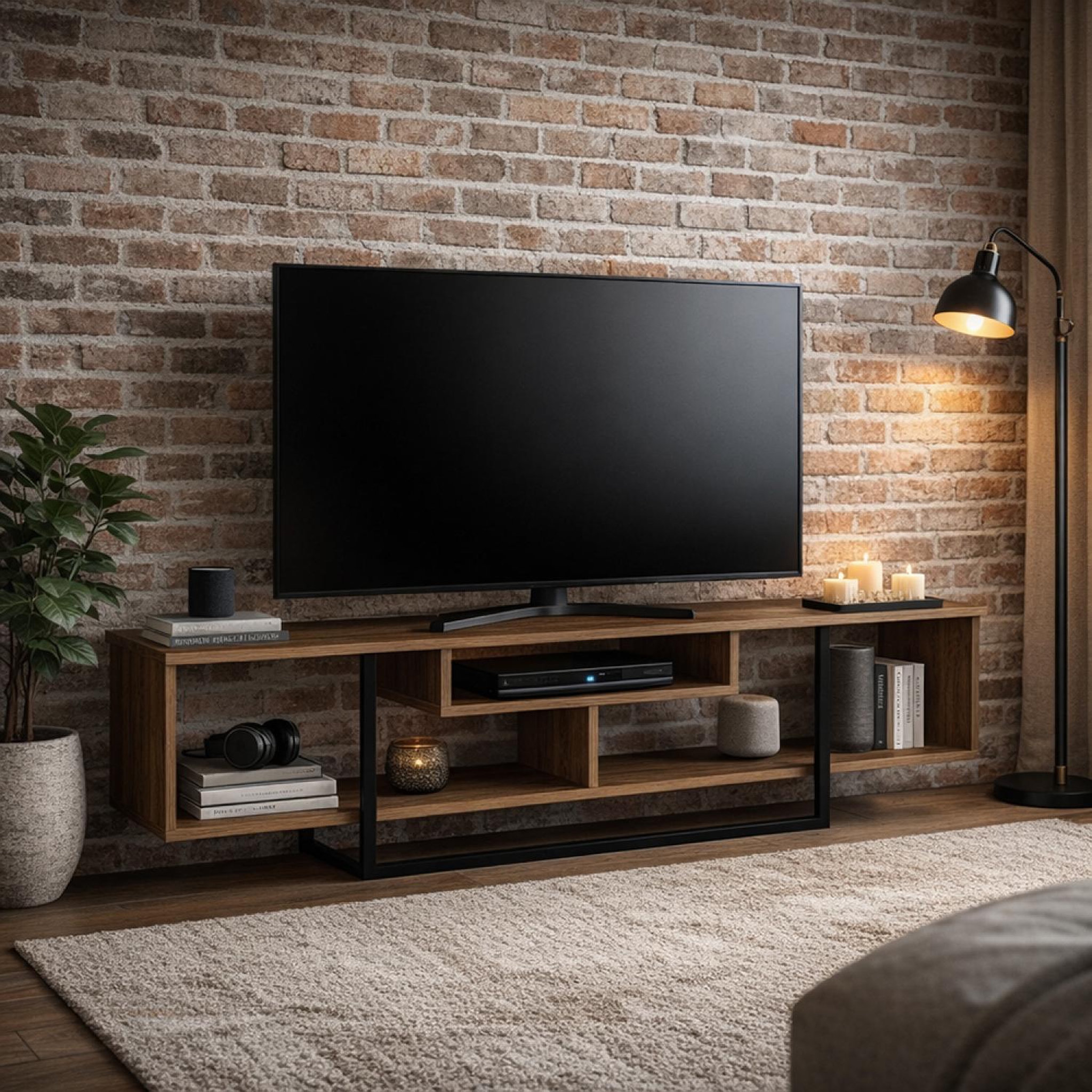 Voir la diapositive 2 : CONCEPT USINE Meuble tv design industriel noyer et noir avec rangements - 149 cm silo