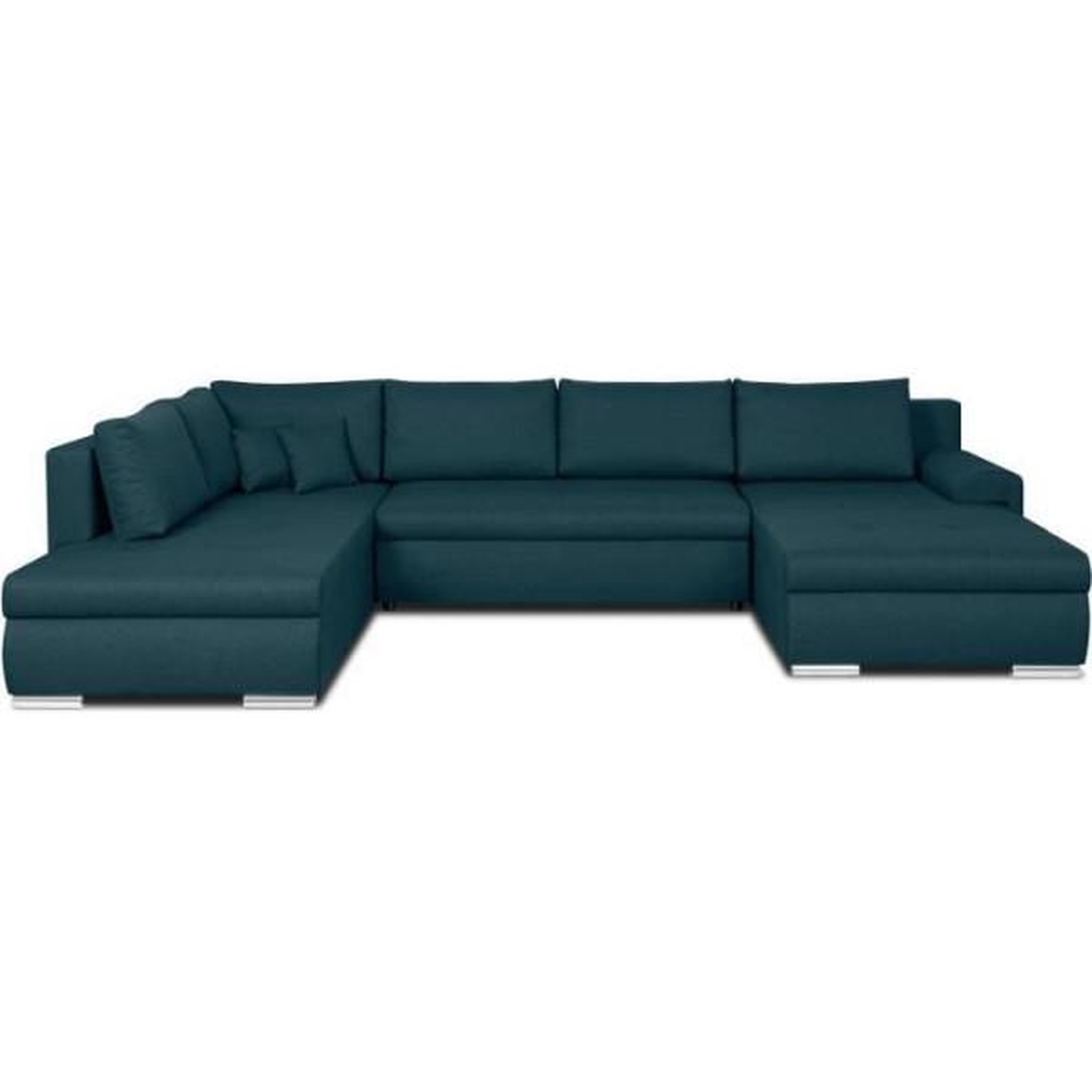 MARKET24 Canapé d'angle panoramique convertible -7 places - INDIAN - Tissu 100% polyester - Bleu canard - 360 x 228 cm